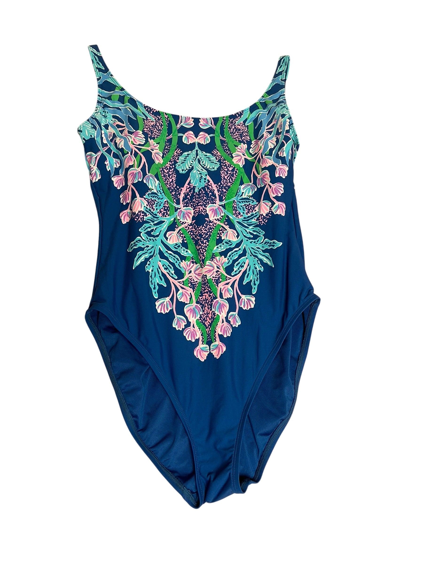 Lilly Pulitzer Brin Scoop Neck Swimsuit Seacret Escape Barton Blue - Size 12