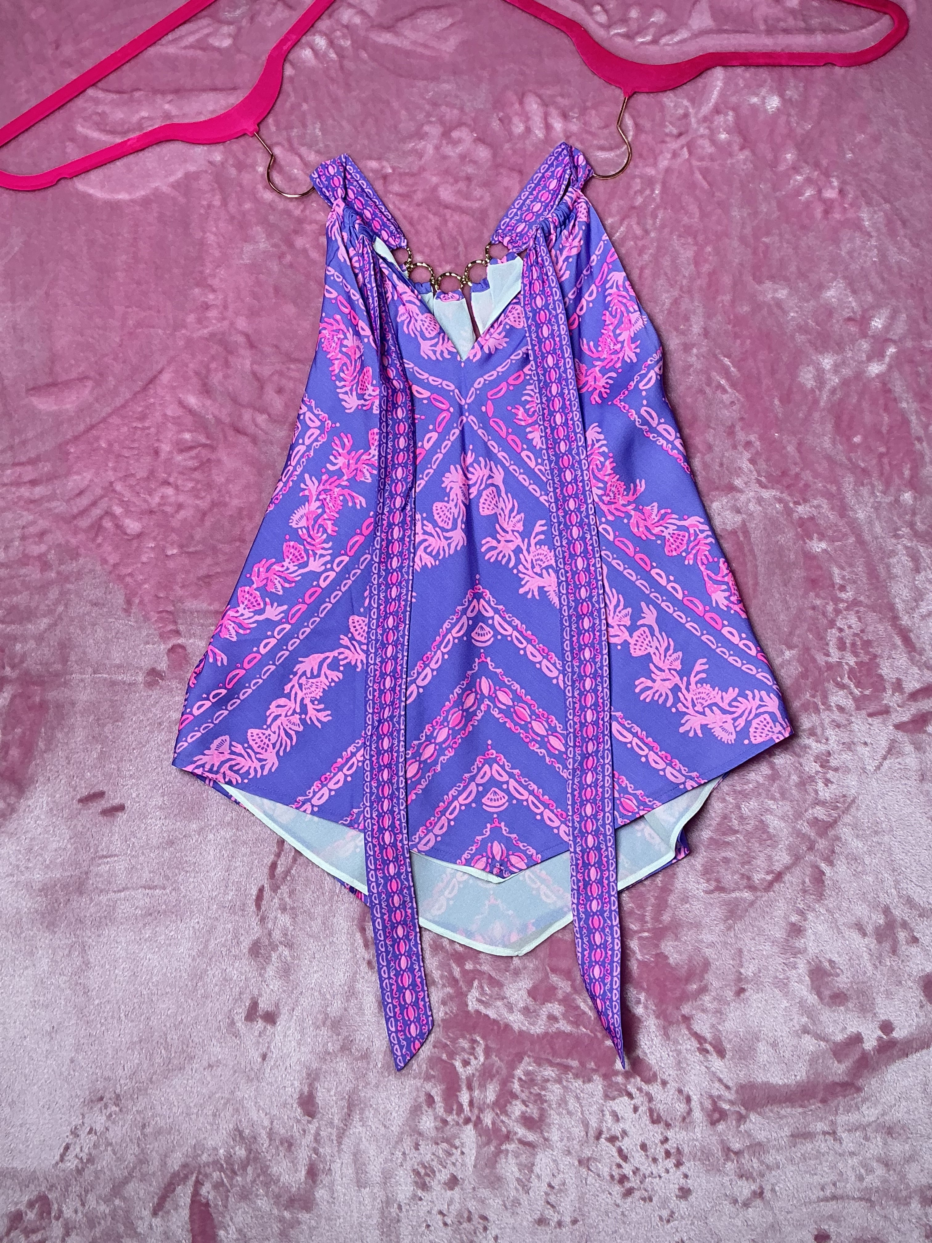 Lilly Pulitzer NWT Julien Halter Top Mystical Purple Coral Crazy Engineered Size S
