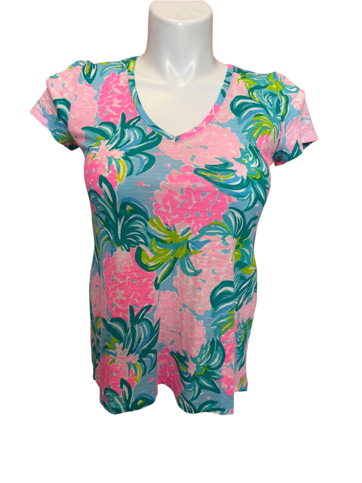 Lilly Pulitzer Etta V-Neck Shirt Pineapple Shake - Size XS