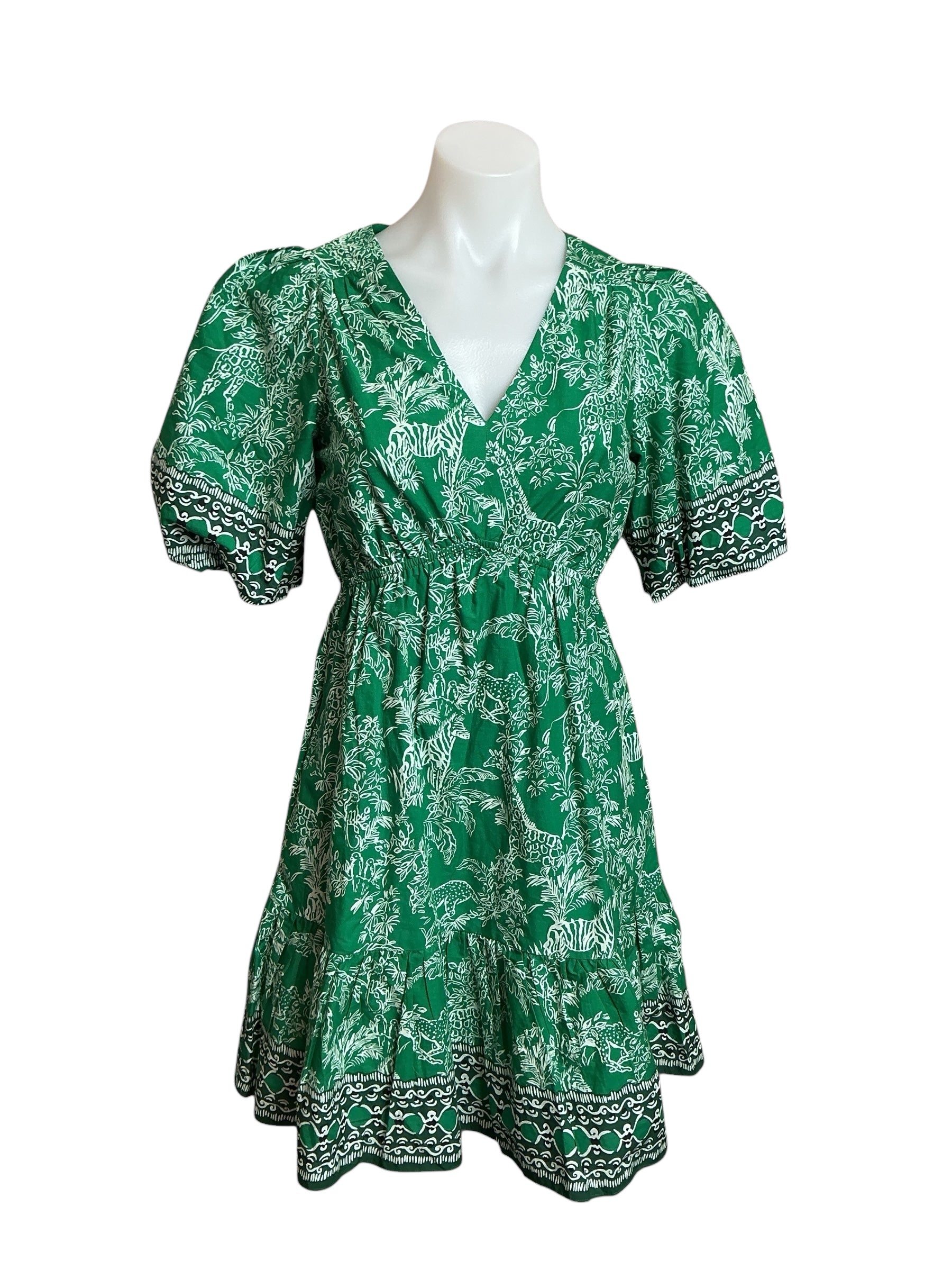 Lilly Pulitzer NWT Kentlee Dress Fiddle Leaf Green Safari Party Engineered - Size 00