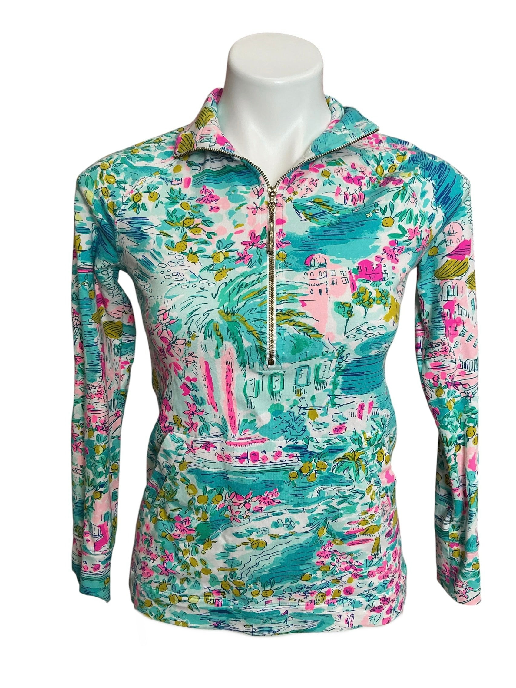 Lilly Pulitzer Skipper Popover Top Multi Postcards From Positano - Size XXS