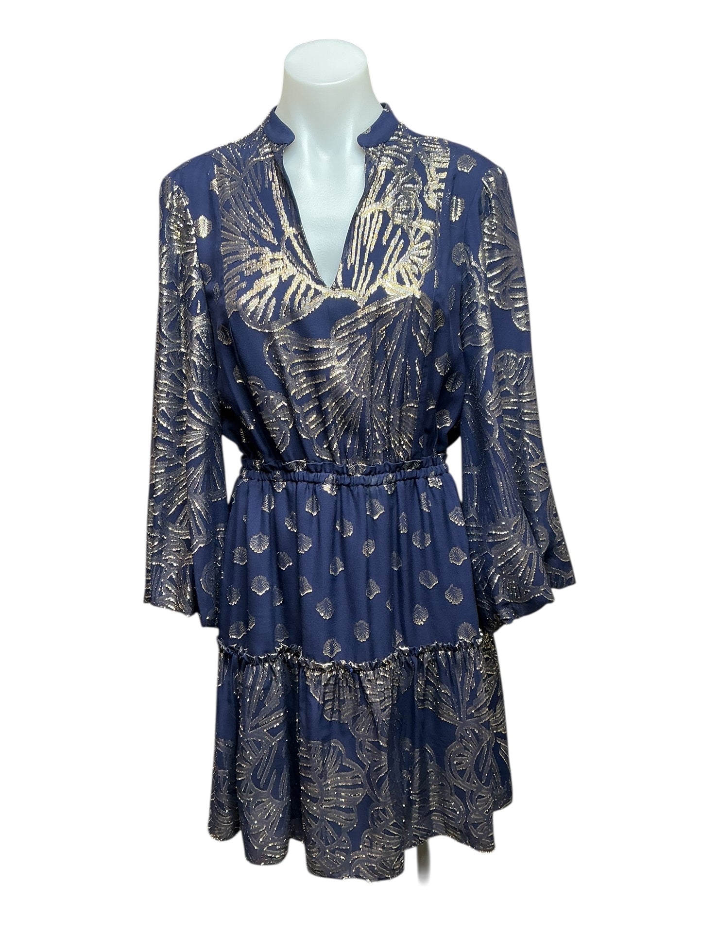 Lilly Pulitzer Joella Silk Dress - True Navy Seagrass Metallic Clip Chiffon - Size 0