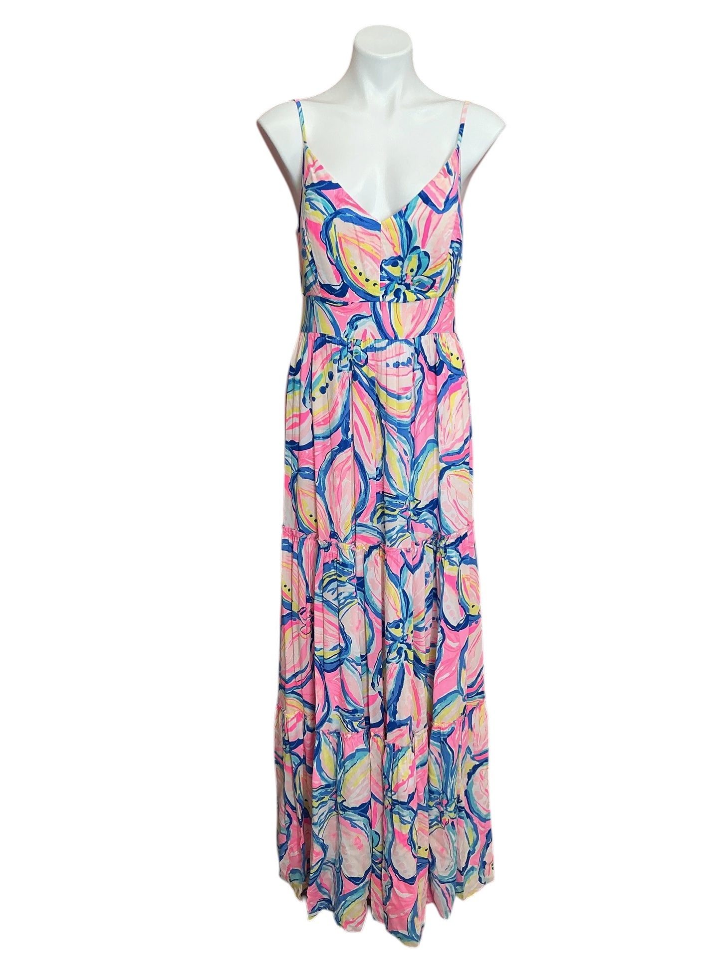 Lilly Pulitzer Melody Maxi Dress Pink Tropics Tint Tangerine Dream - Size 8