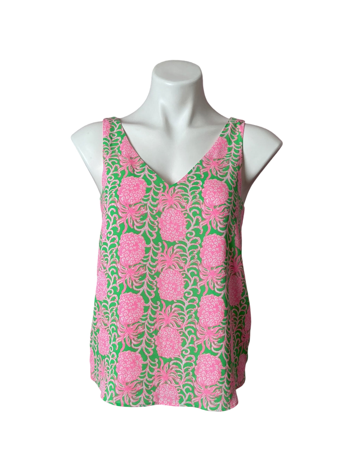 Lilly Pulitzer Florin Straight Hem Top Fauna Green Party Like A Pineapple - Size XS