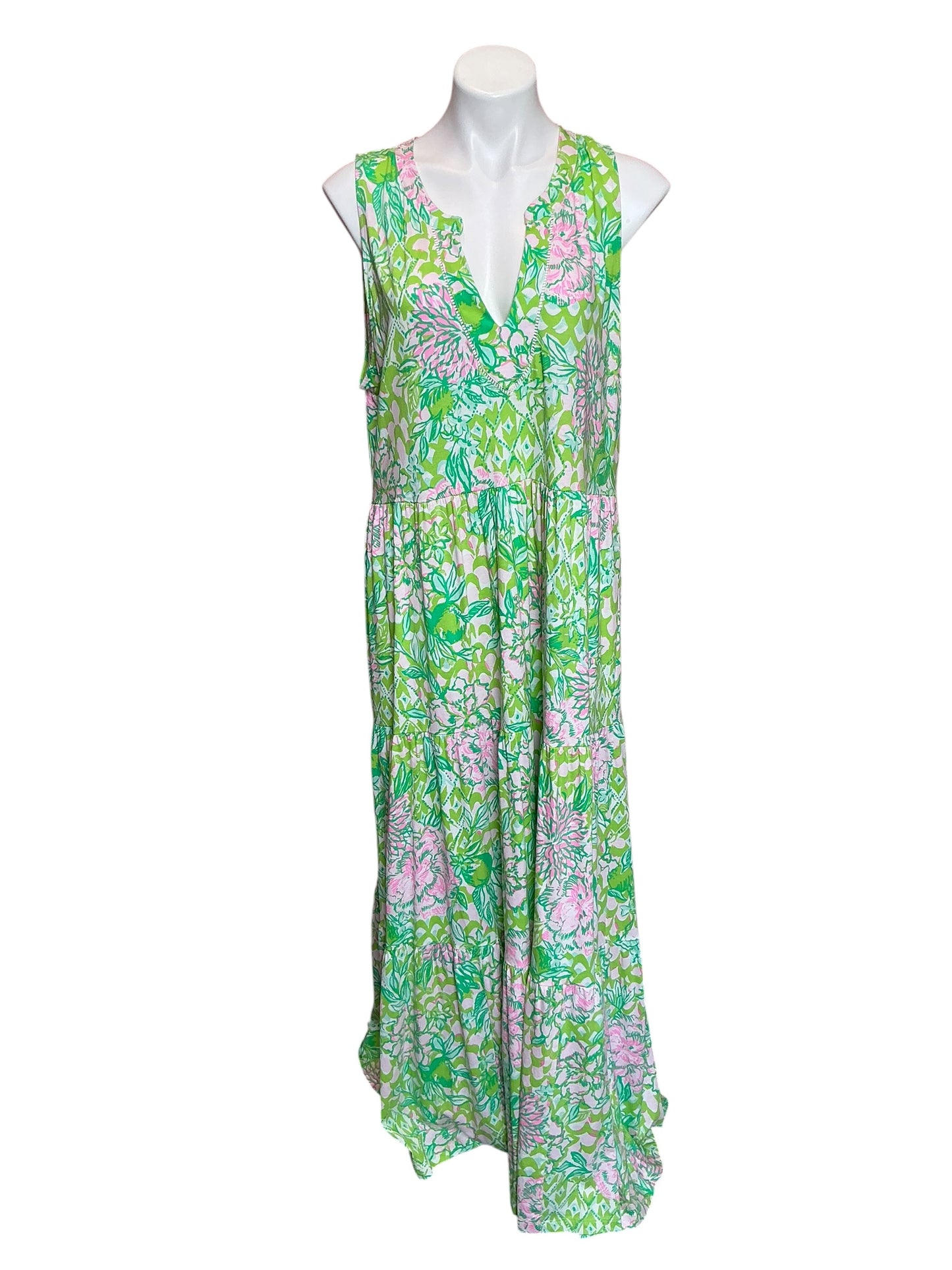 Lilly Pulitzer Sydnee Maxi Dress Fauna Green Lime Feeling Good - Size XL