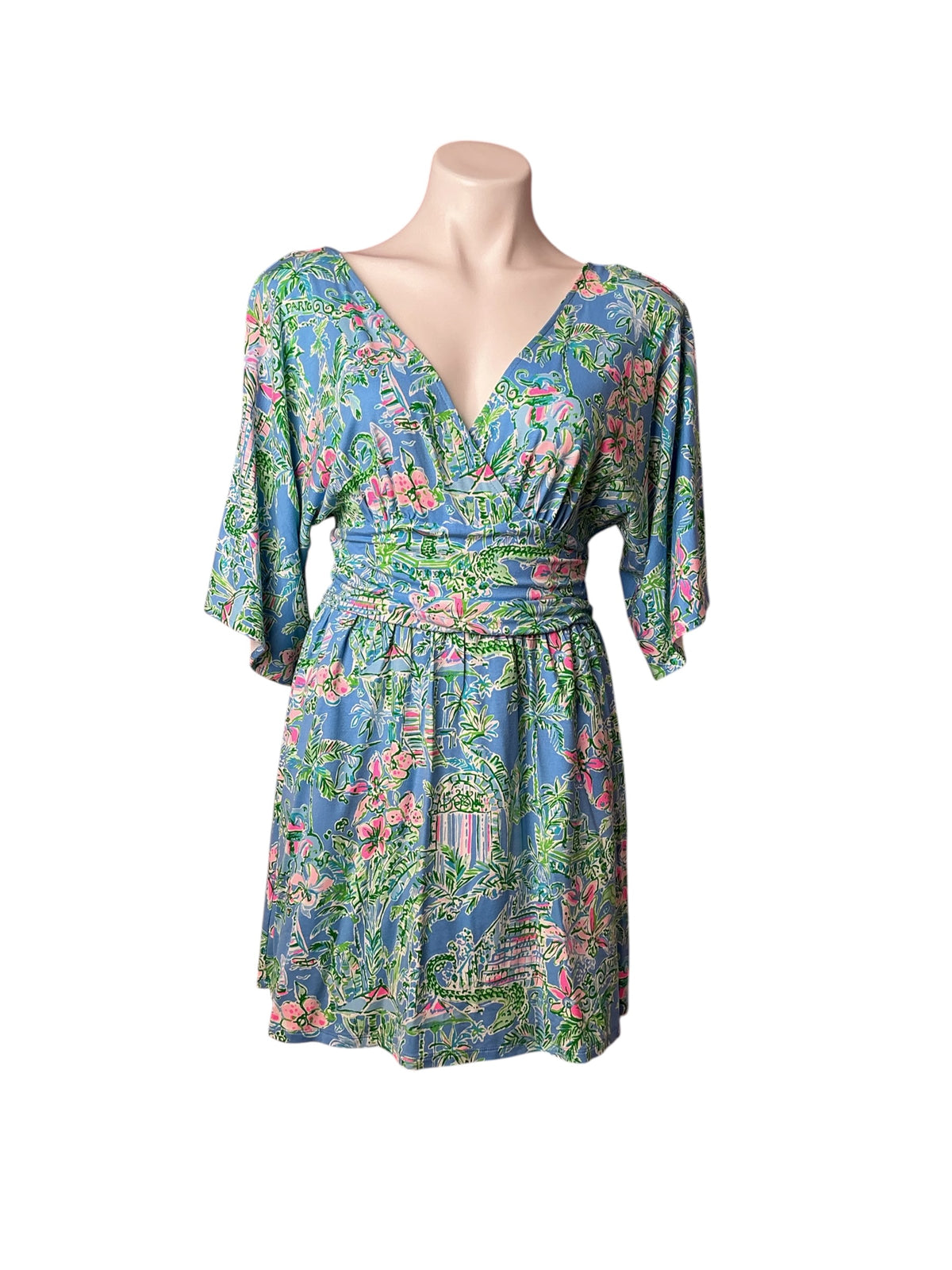 Lilly Pulitzer Parigi Skirted Romper Boca Blue Beneath the Bougainvillea - Size S