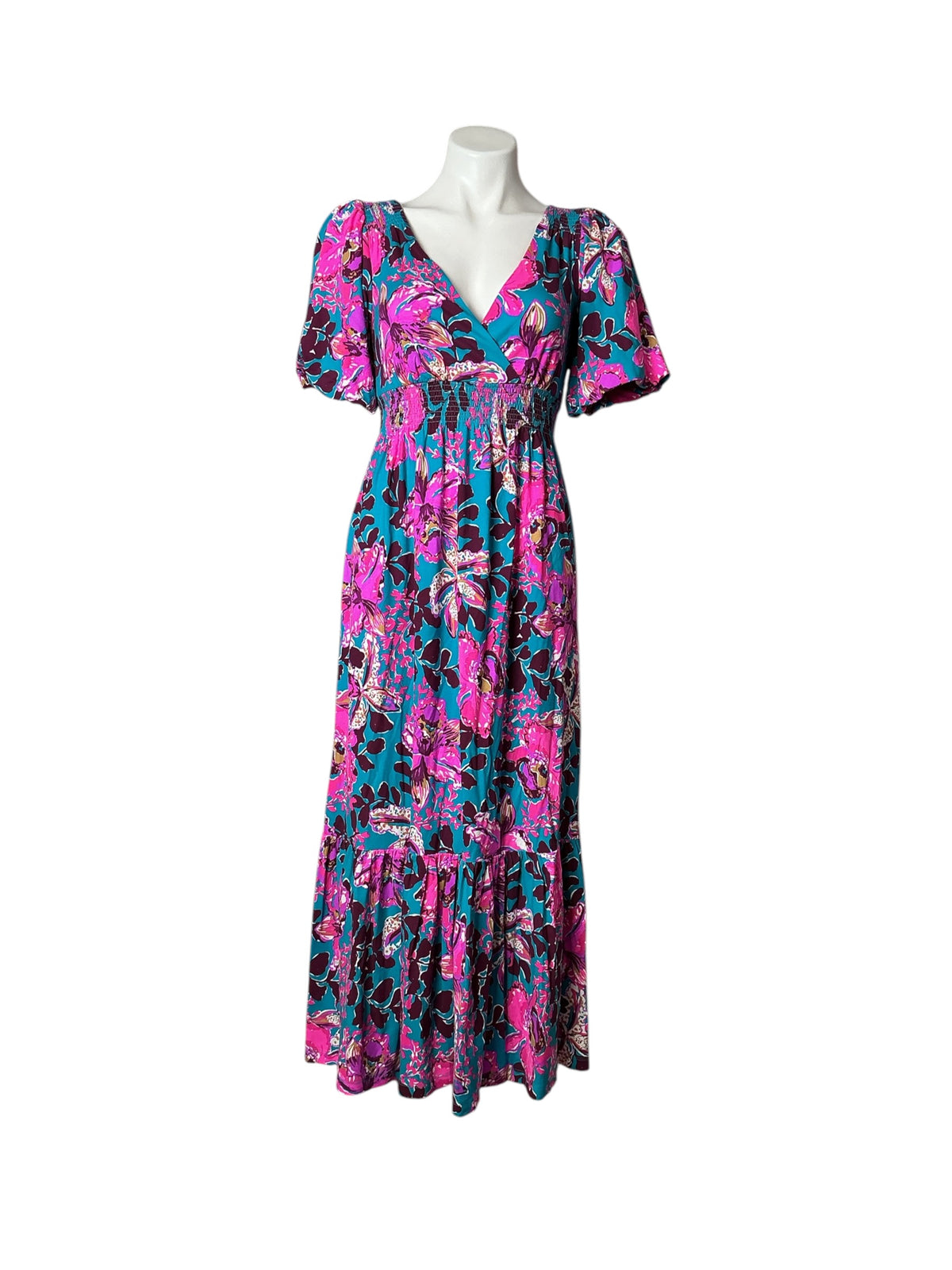 Lilly Pulitzer Holloway Elbow Sleeve Midi Dress Blue Rhapsody Orchid You Not - Size XS