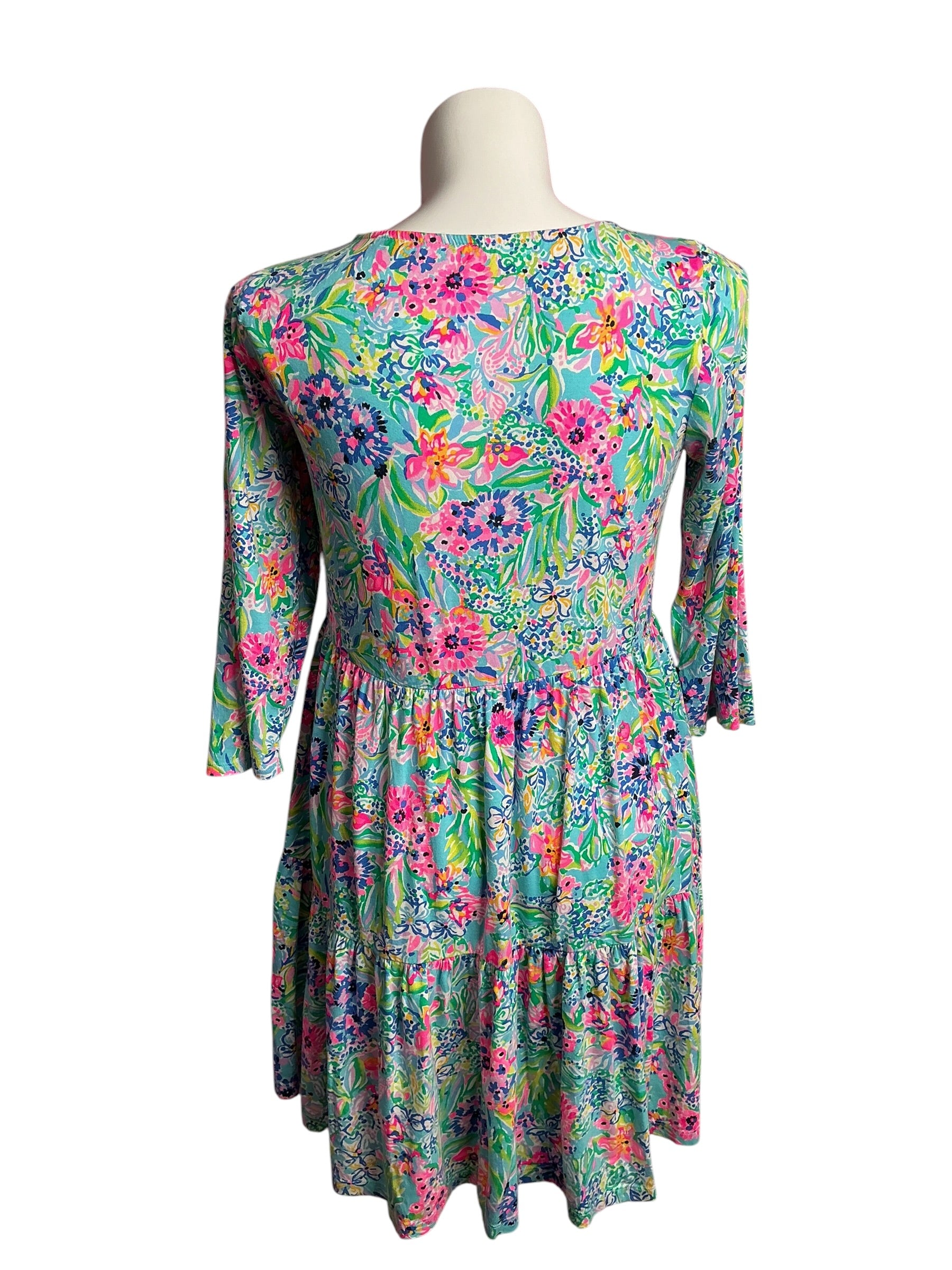 Lilly Pulitzer- Geanna 3/4 Sleeve Swing Dress Amalfi Blue Alligator Isle Size L