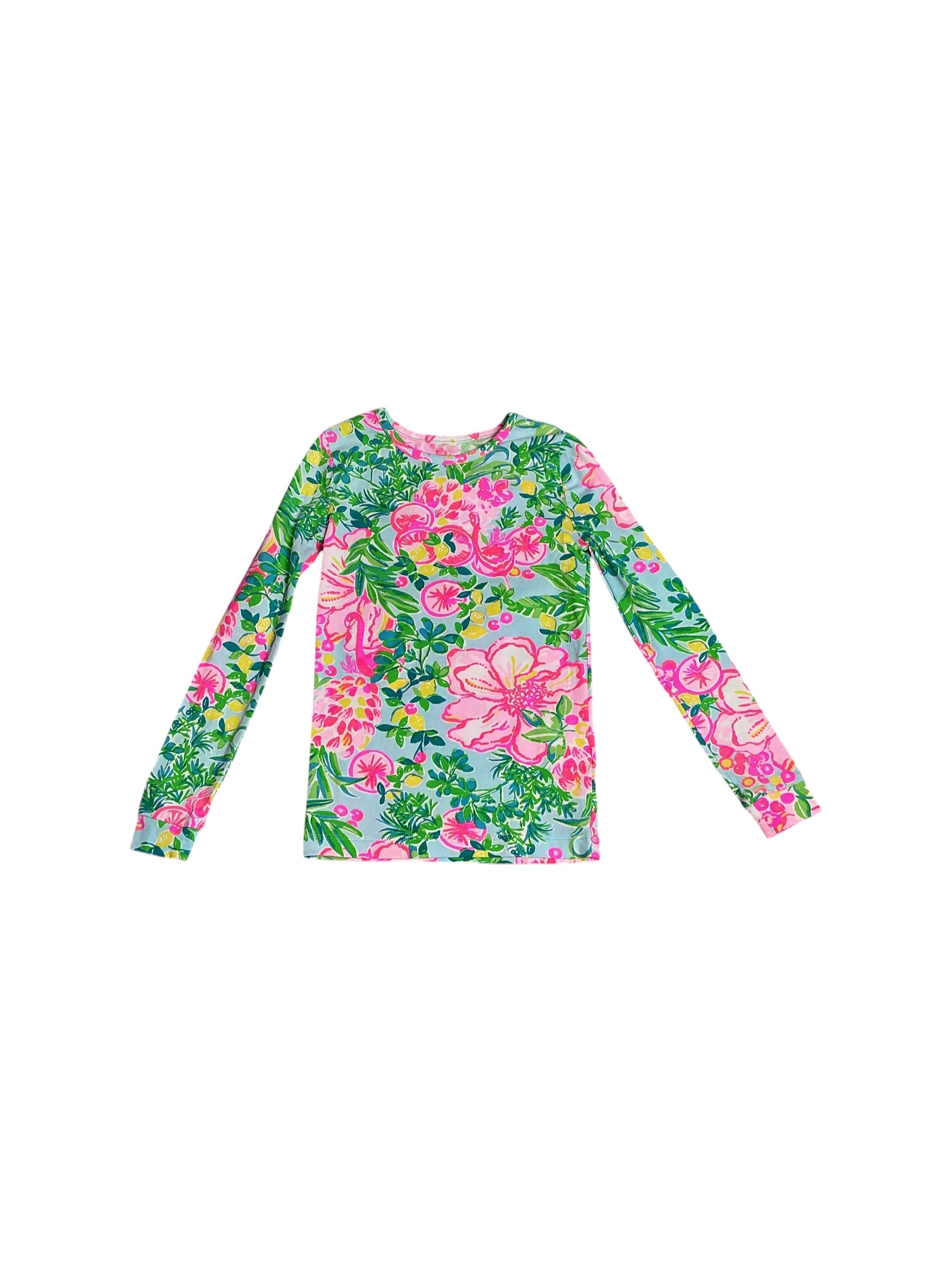 Lilly Pulitzer- Kids Sammy Pajama Set Seasalt Blue Fruity Flamingo Size 6 Girls
