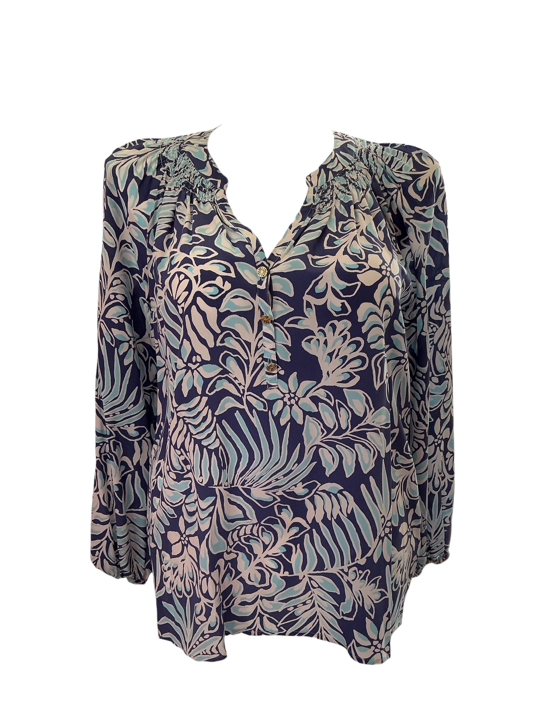 Lilly Pulitzer Elsa Silk Top - Sapphire Pool Summer Shorelines - Size XL
