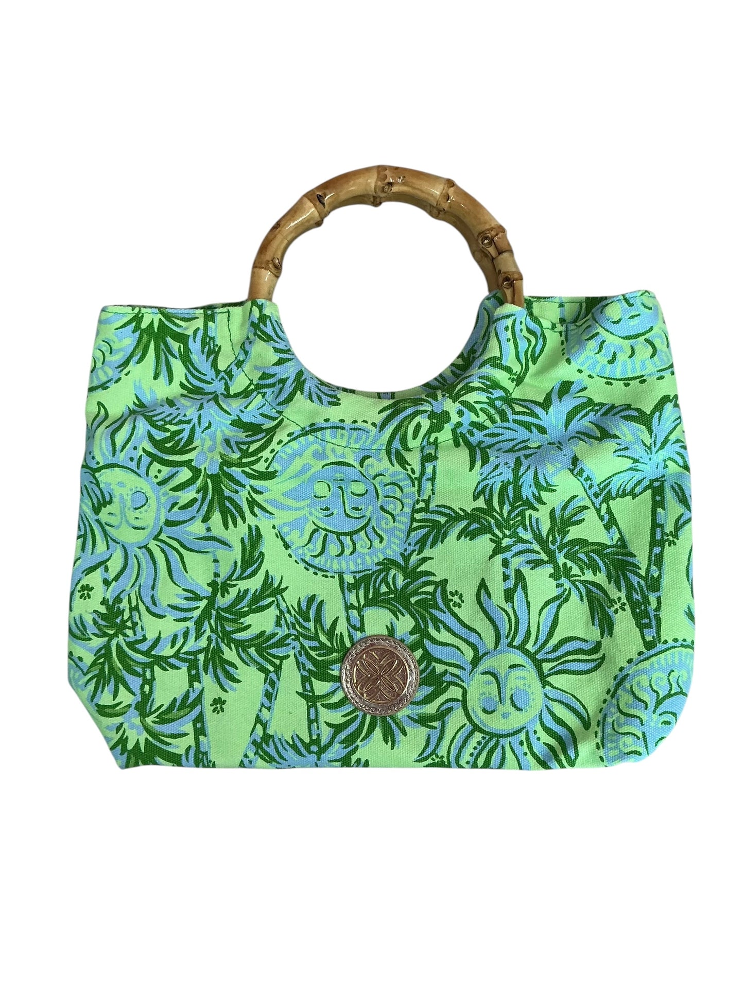 Lilly Pulitzer Signature Bamboo Handle Tote Bag Cool Mint Catchin Rays