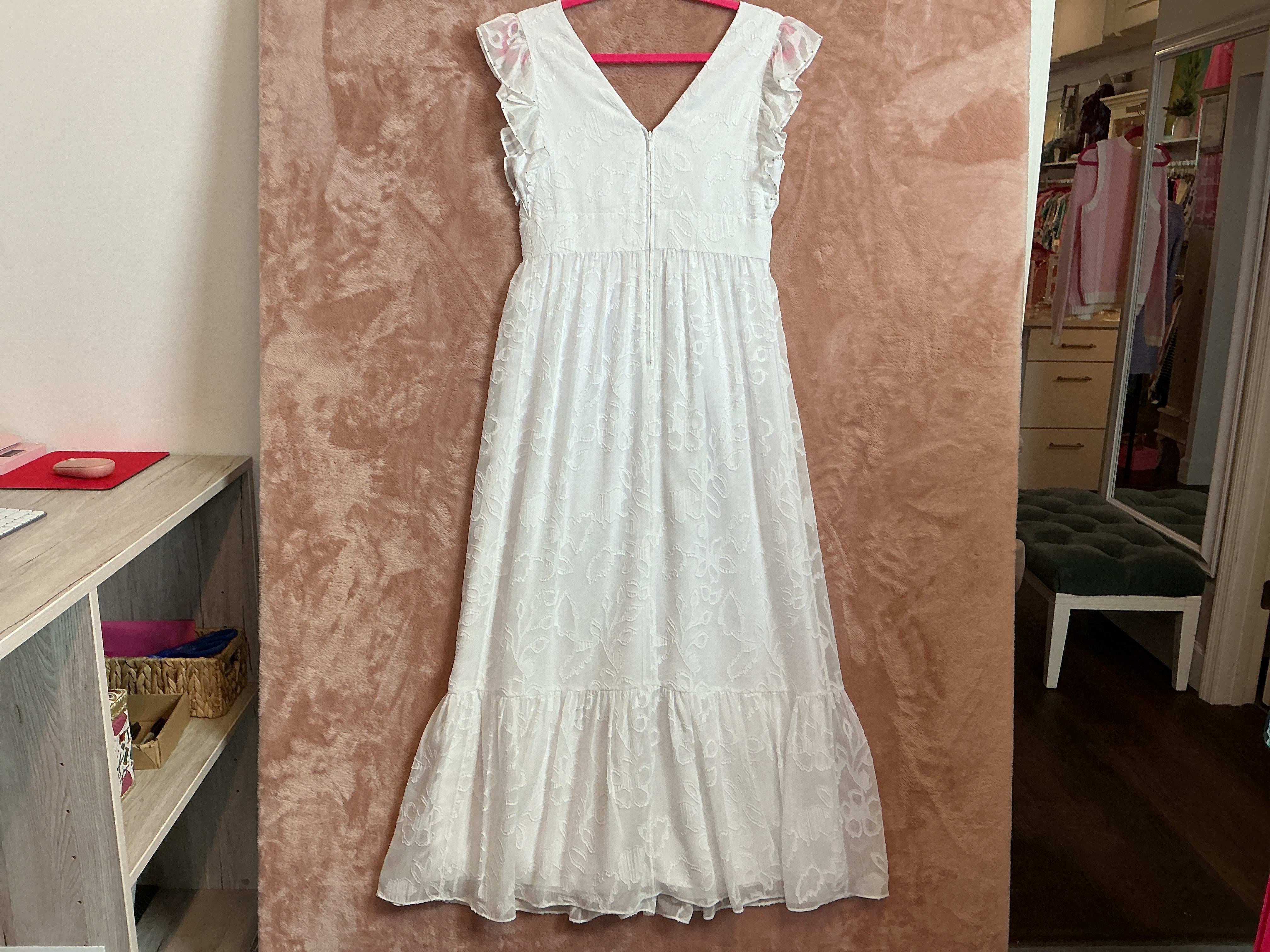 Lilly Pulitzer NWT Autumn Midi Dress Resort White Botanical Shadow Clip Chiffon - Size 6