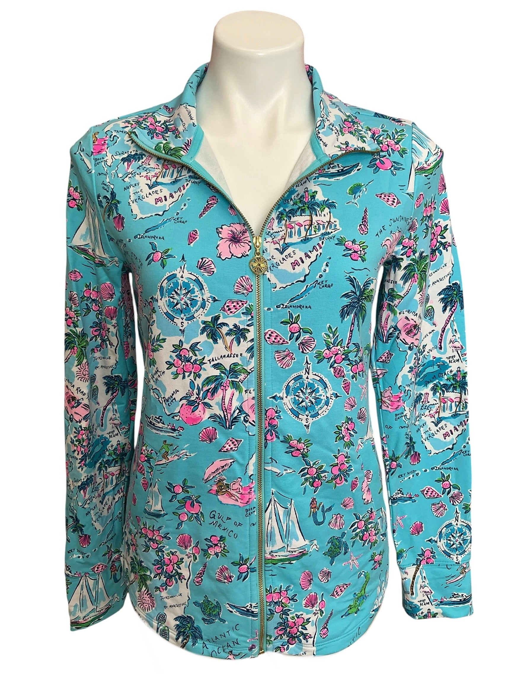 Lilly Pulitzer Leona Zip Up Jacket Amalfi Blue Lilly’s Road Trip - Size XS