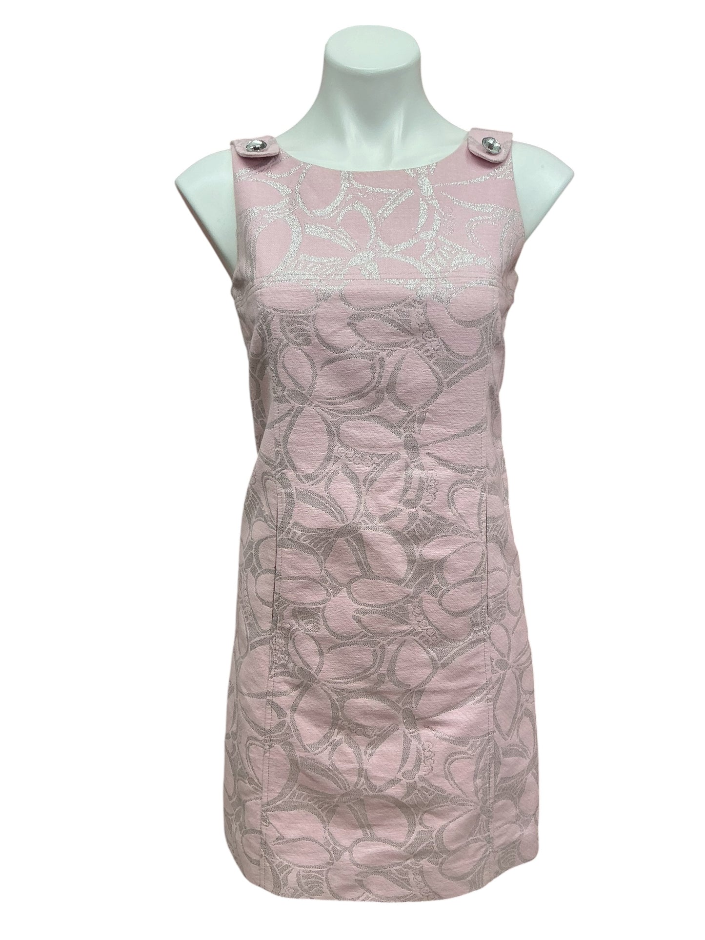 Lilly Pulitzer Sleeveless Shift Dress Pink And Silver Floral Jacquard - Size 2