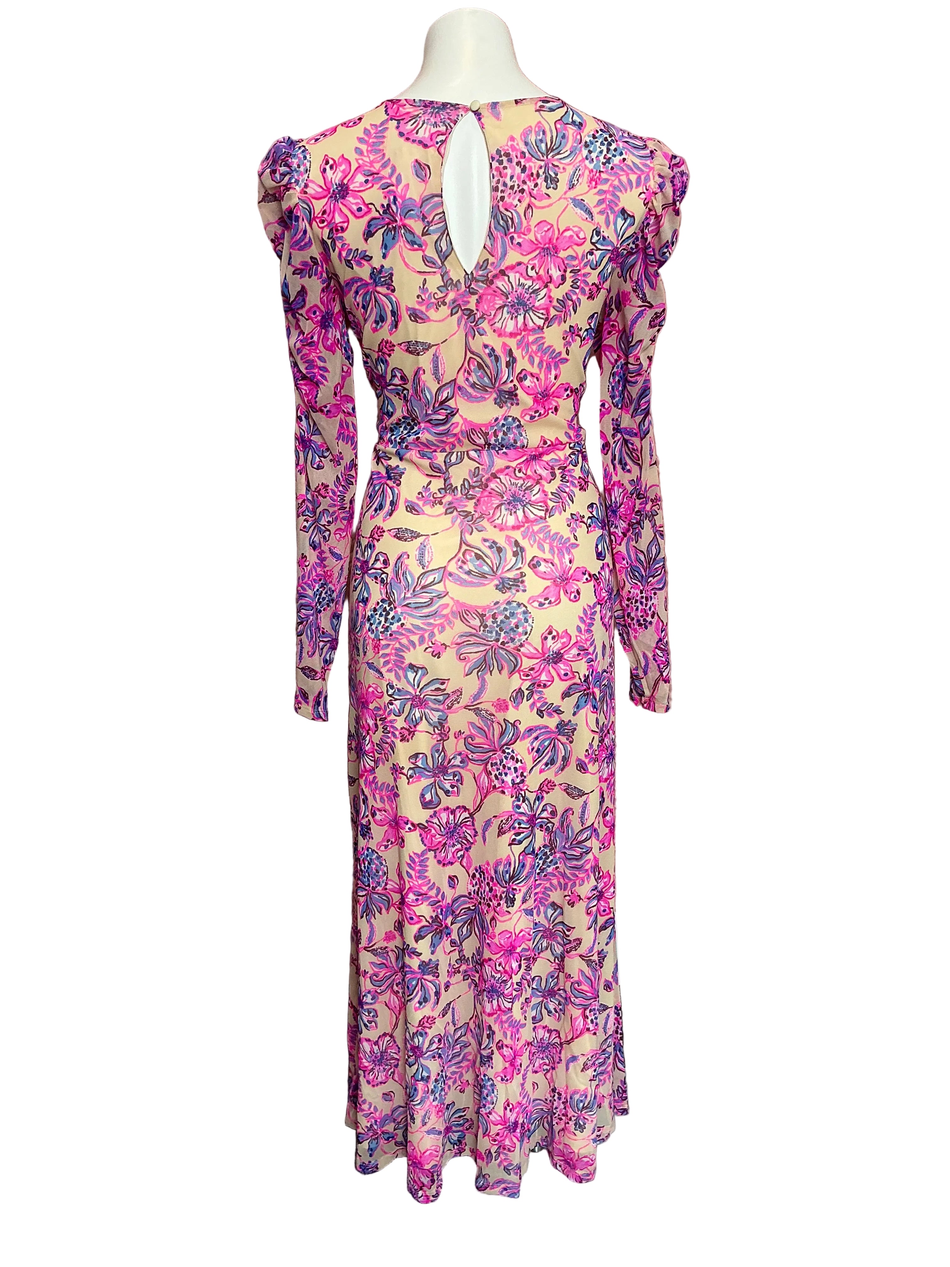 Lilly Pulitzer Preslie Long Sleeve Mesh Midi Dress Tropical With A Twist - Size XL