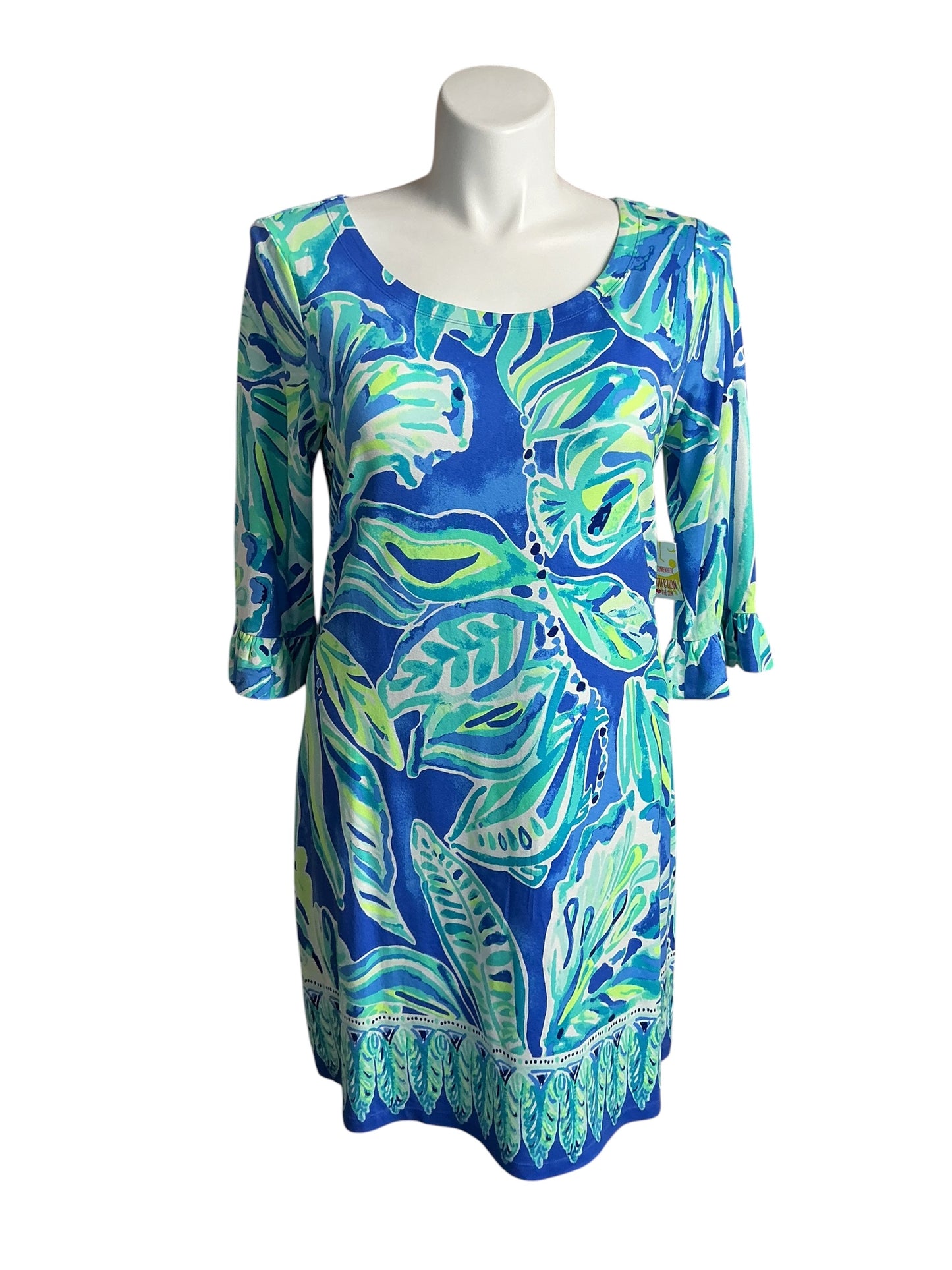 Lilly Pulitzer NWT UPF 50+ Sophie Ruffle Dress Beckon Blue Palm Passage Engineered - Size XL