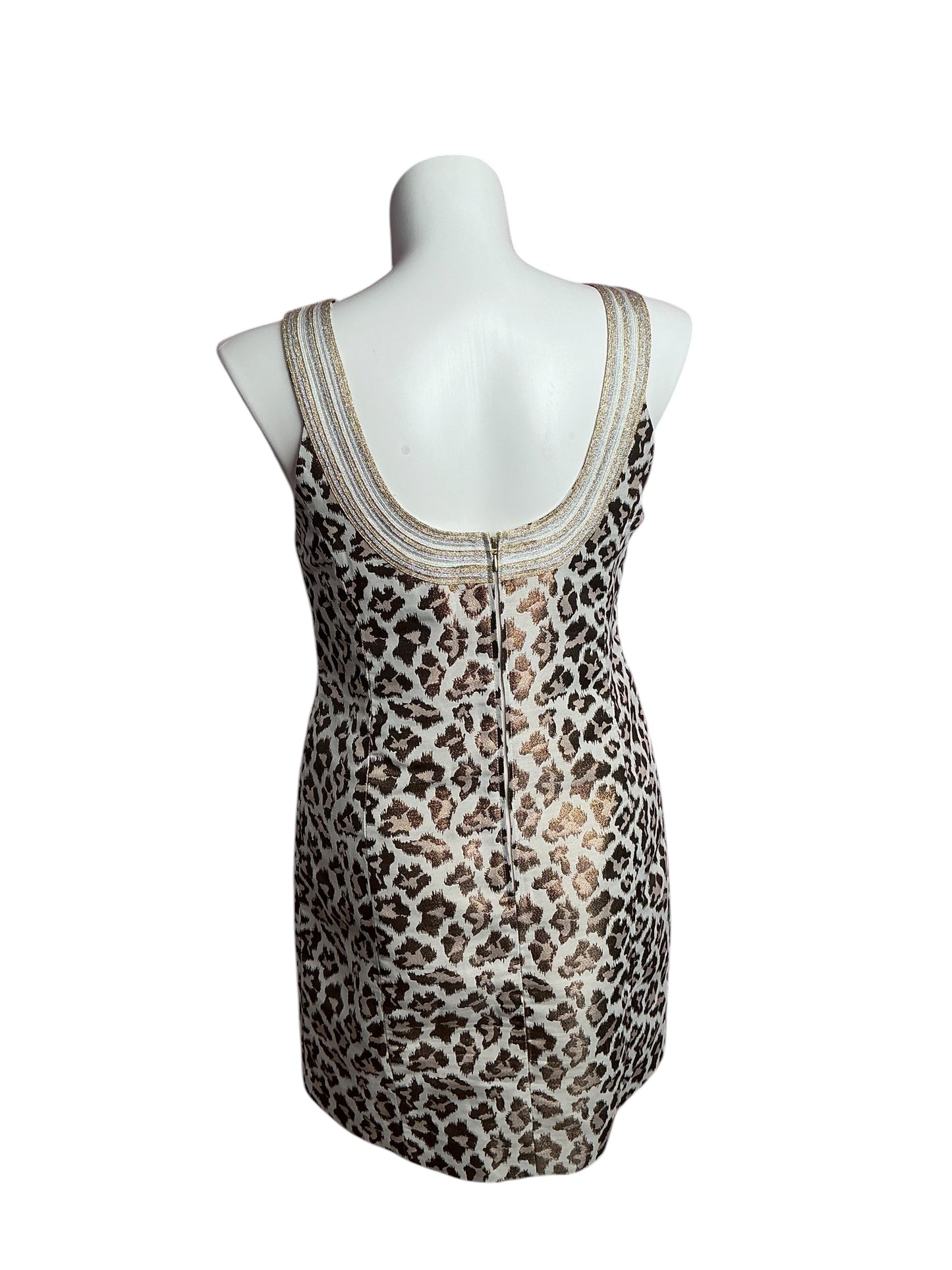 Lilly Pulitzer- Valli Shift Dress Gold Metallic Leopard Jacquard Size 14