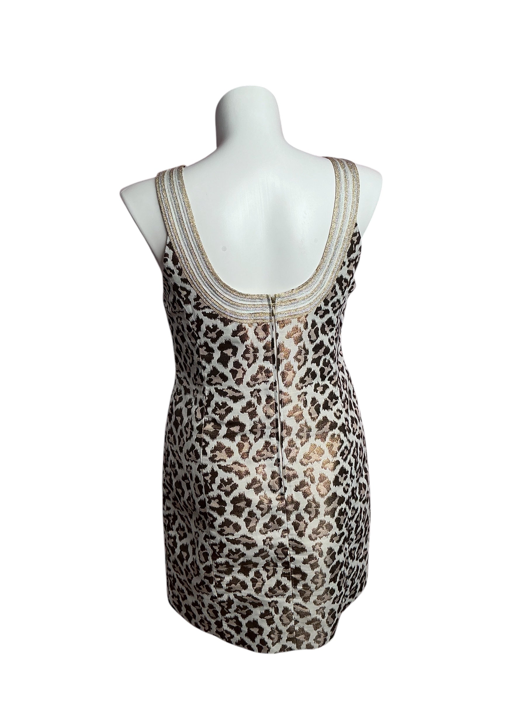 Lilly Pulitzer- Valli Shift Dress Gold Metallic Leopard Jacquard Size 14