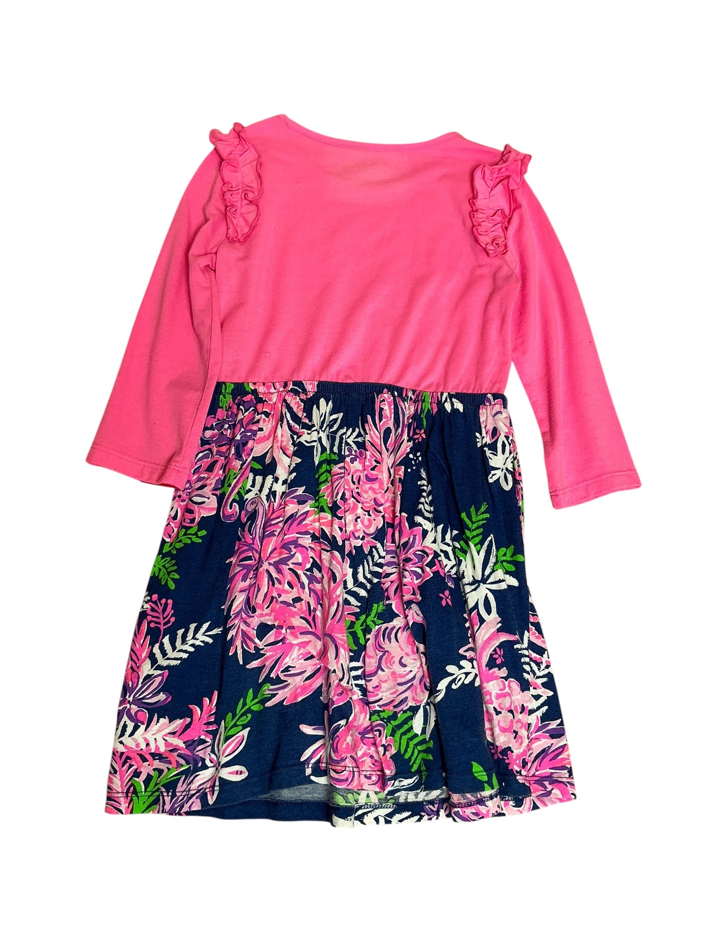 Lilly Pulitzer Girls Kids Kiera Dress Oyster Bay Navy Ruffle Your Feathers - Size M