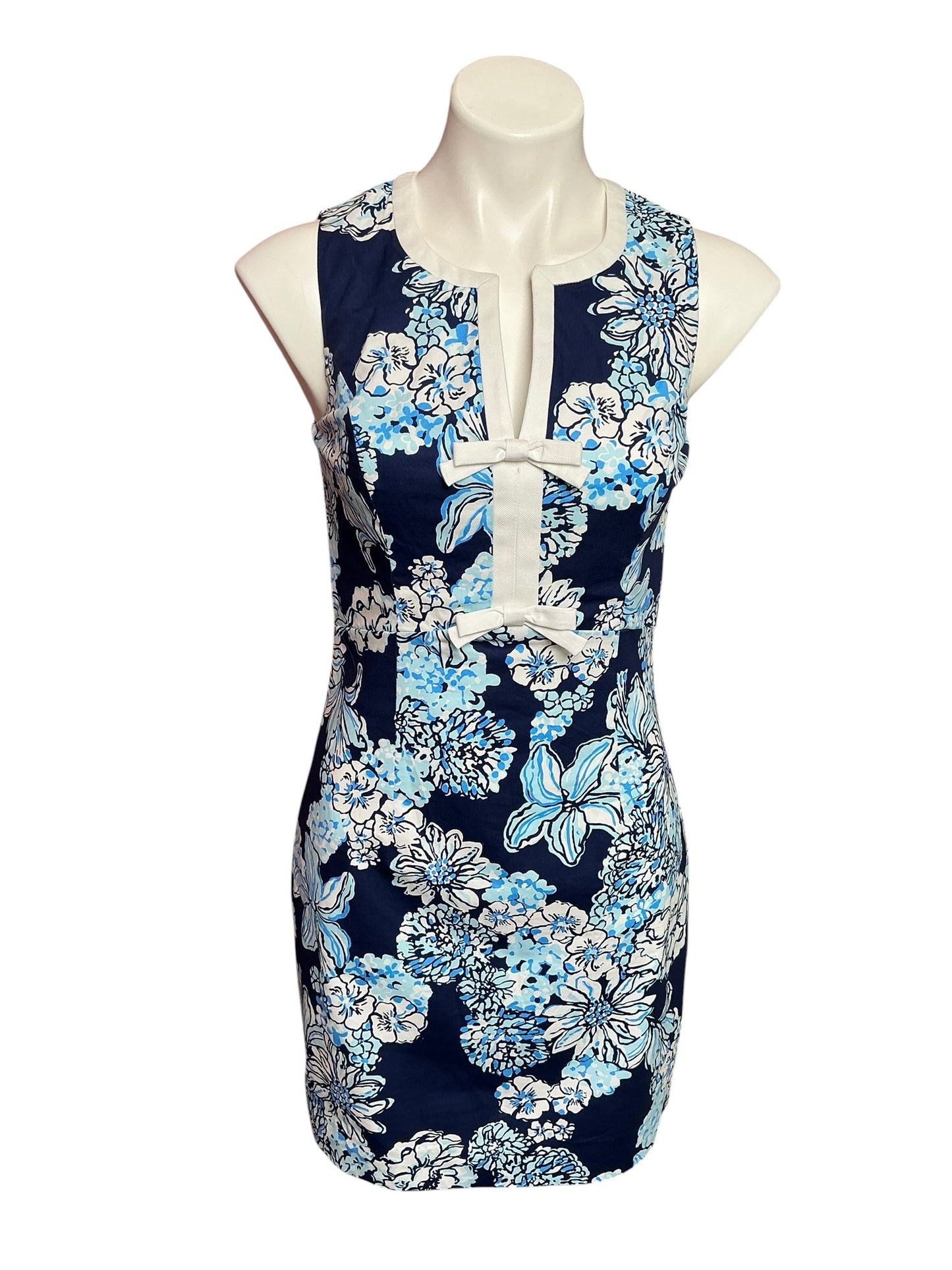 Lilly Pulitzer Aria Stretch Shift Dress Low Tide Navy Bouquet All Day - Size 0