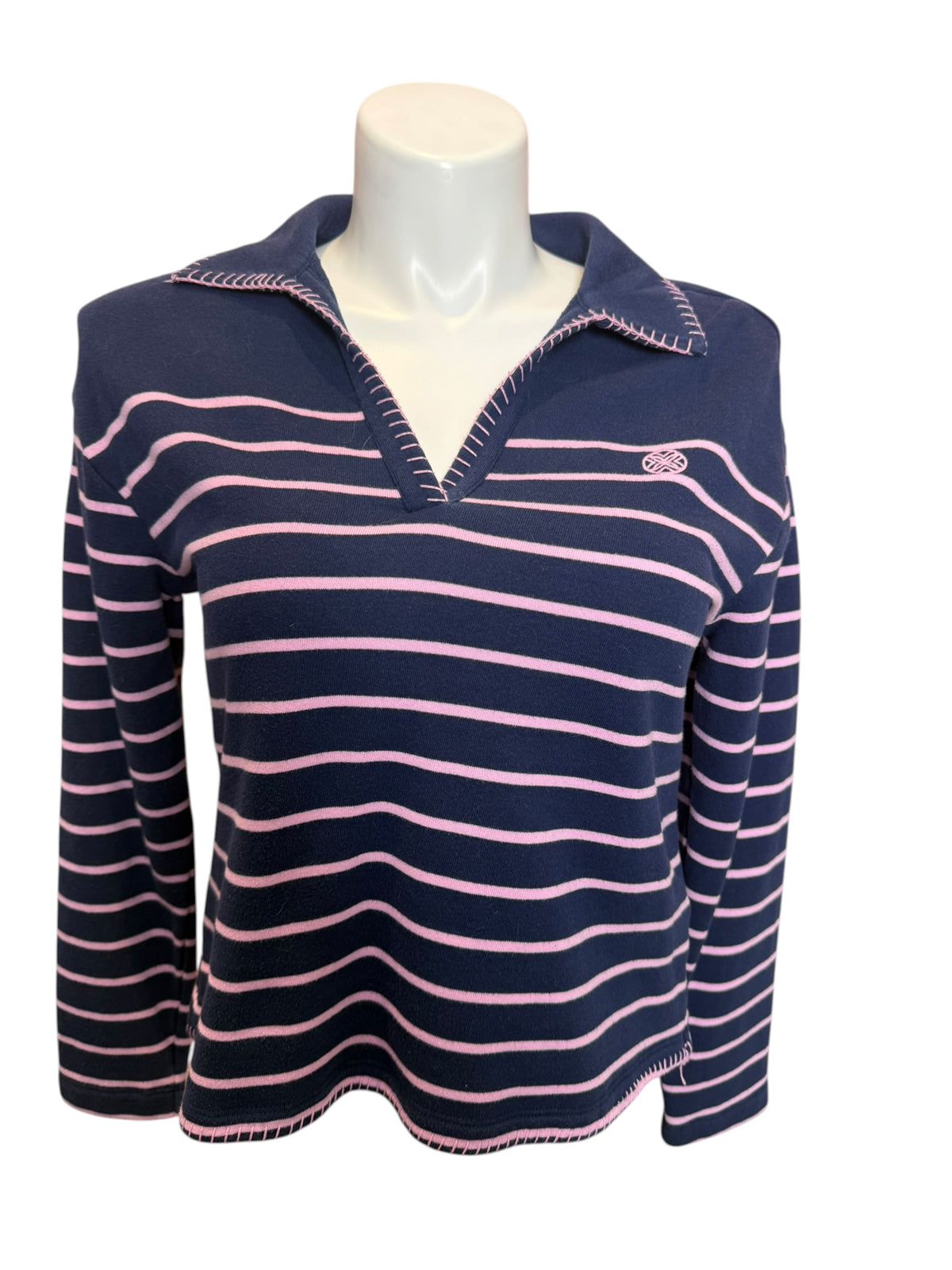 Lilly Pulitzer Corvaya Terry Pullover Low Tide Navy Legacy Stripe - Size S