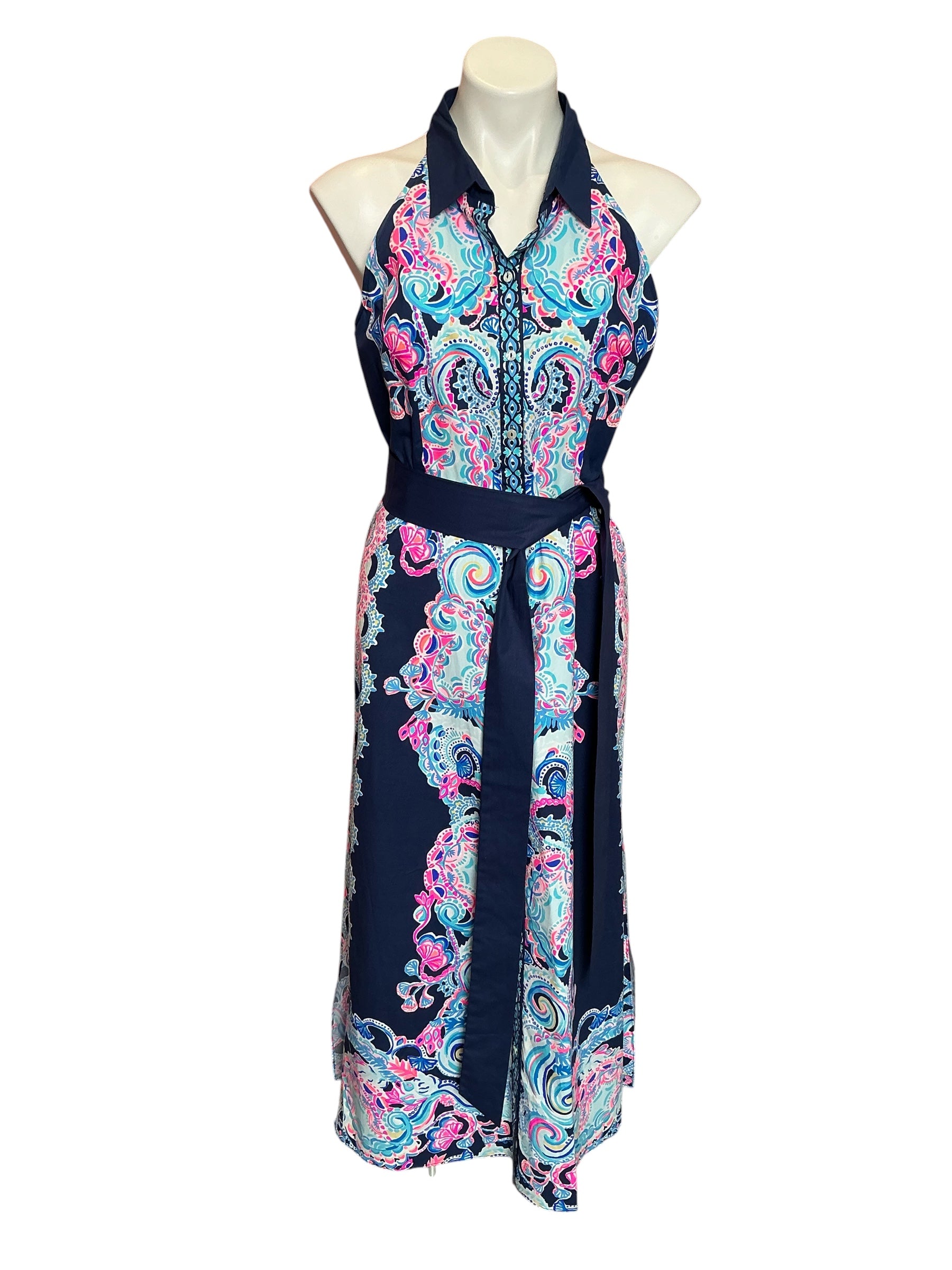 Lilly Pulitzer NWT Novah Stretch Midi Dress High Tide Navy Shaka Shaka Shake - Size 10