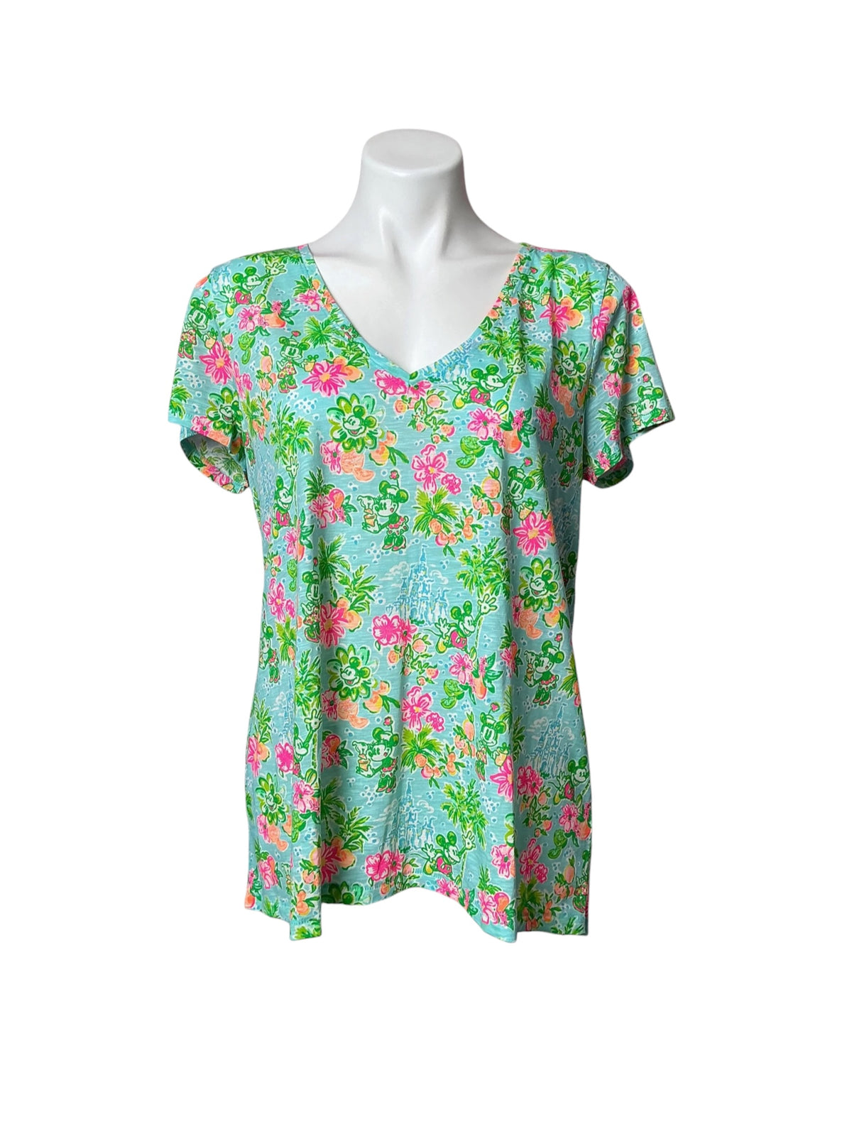 Lilly Pulitzer NWT Etta V-Neck Blue Ibiza Lilly Loves Disney - Size L