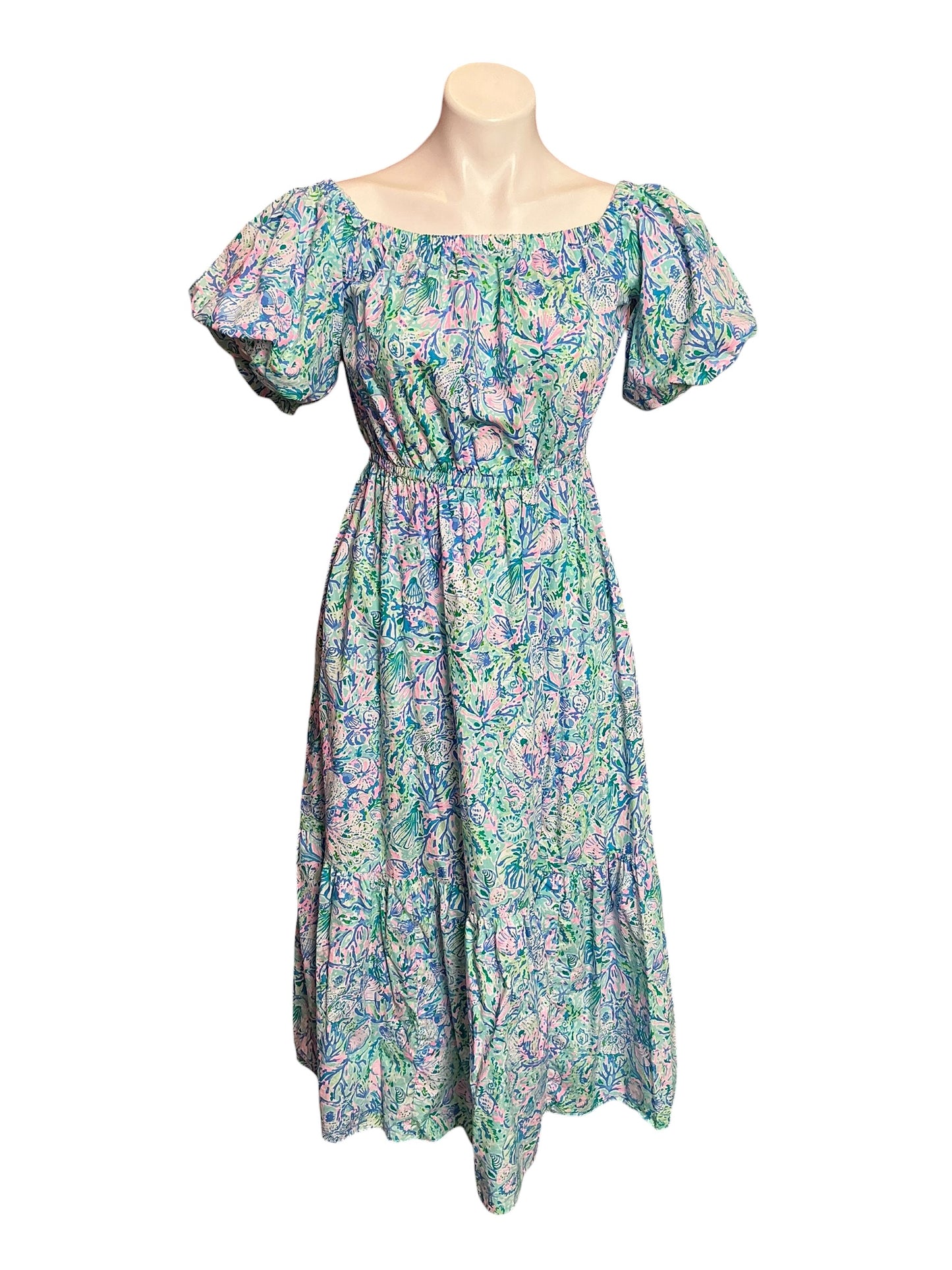 Lilly Pulitzer Tamie Off-The-Shoulder Midi Dress Surf Blue Soleil It On Me - Size S