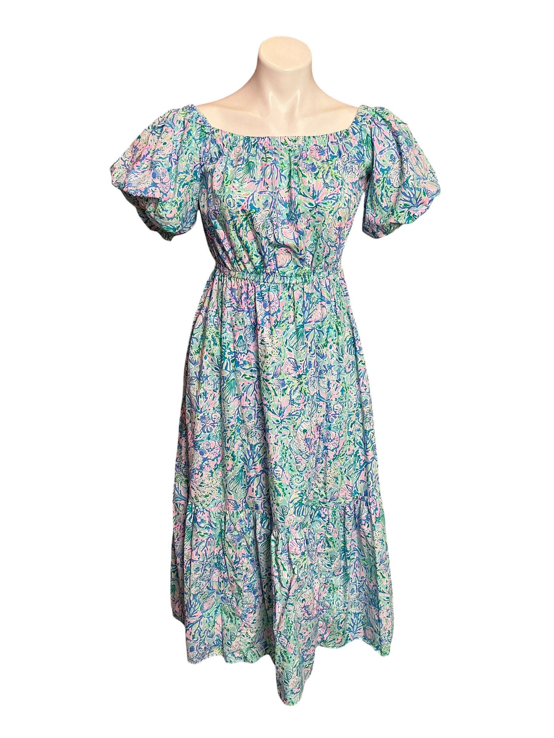 Lilly Pulitzer Tamie Off-The-Shoulder Midi Dress Surf Blue Soleil It On Me - Size S