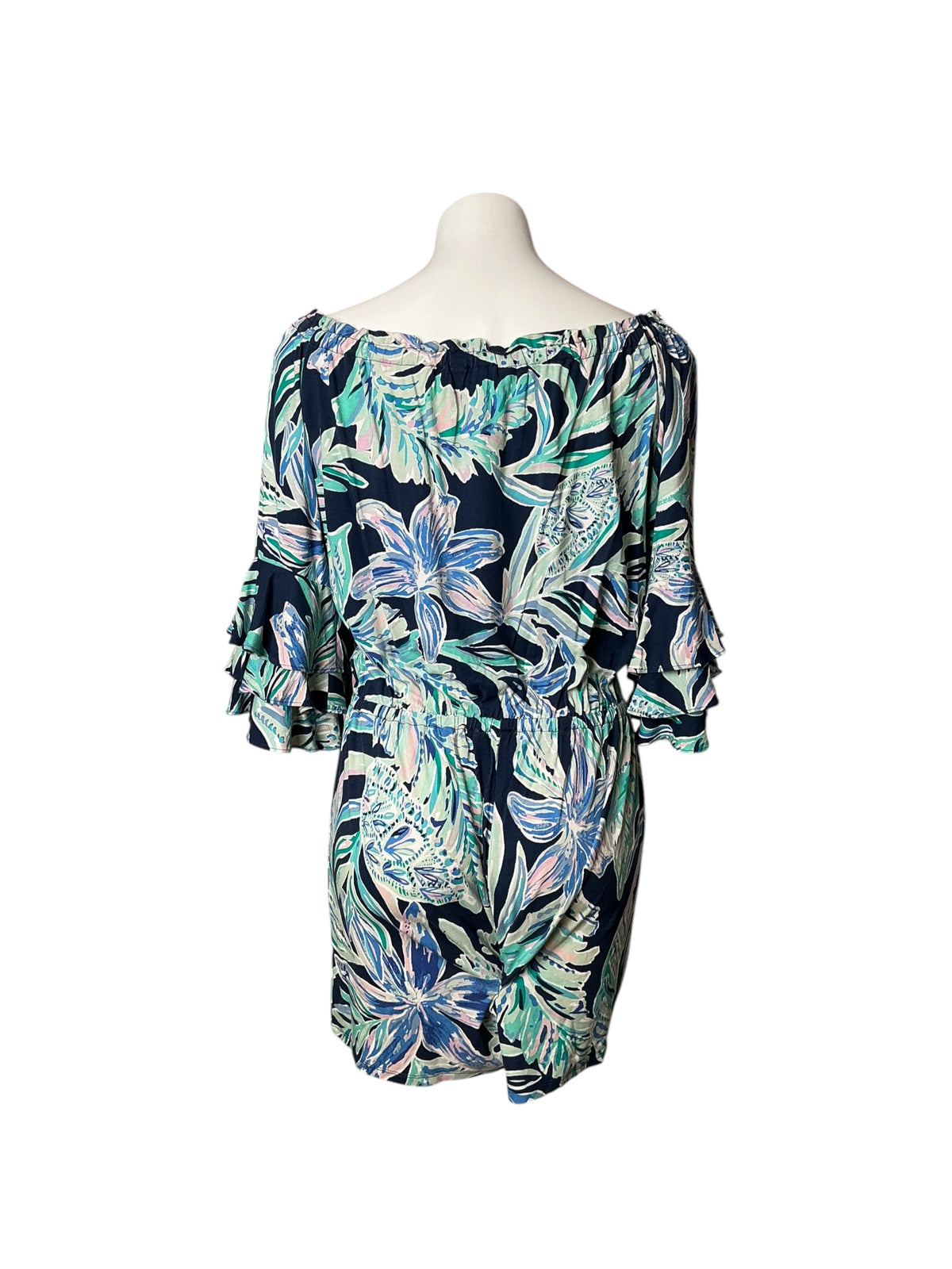 Lilly Pulitzer Calla Romper High Tide Navy Ready Set Gecko - Size M