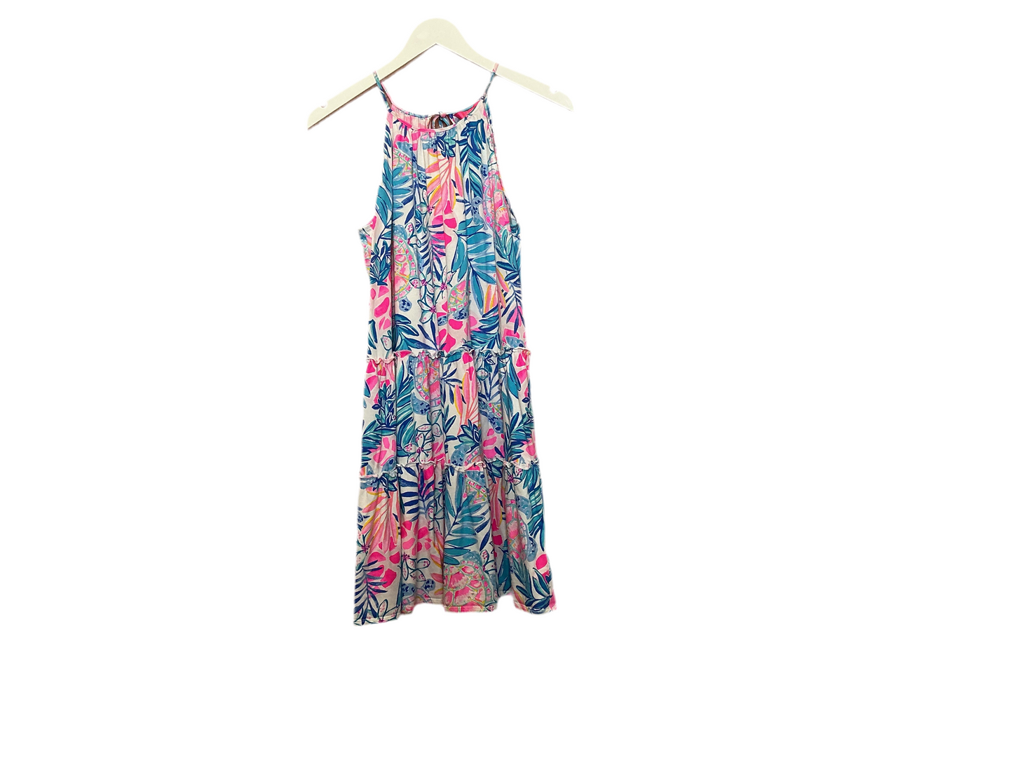 Lilly Pulitzer EVALYN DRESS Halter Neck Tiered Swing Turtle Villa Dress- Size M