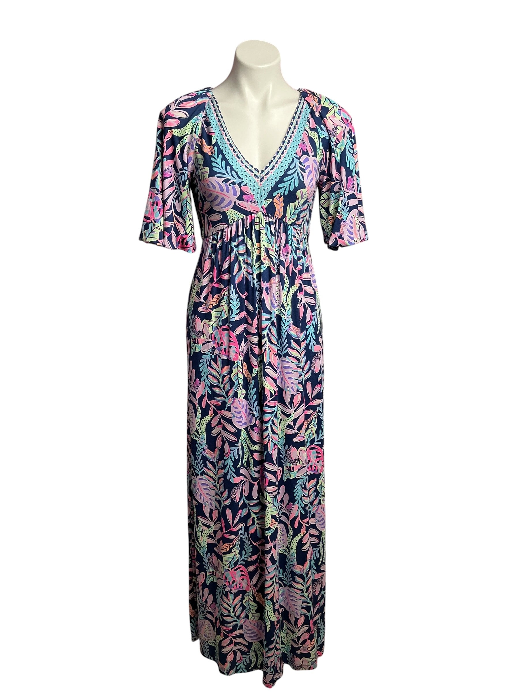 Lilly Pulitzer- Manuela Maxi Dress Oyster Bay Navy You’ve Been Spotted Size S