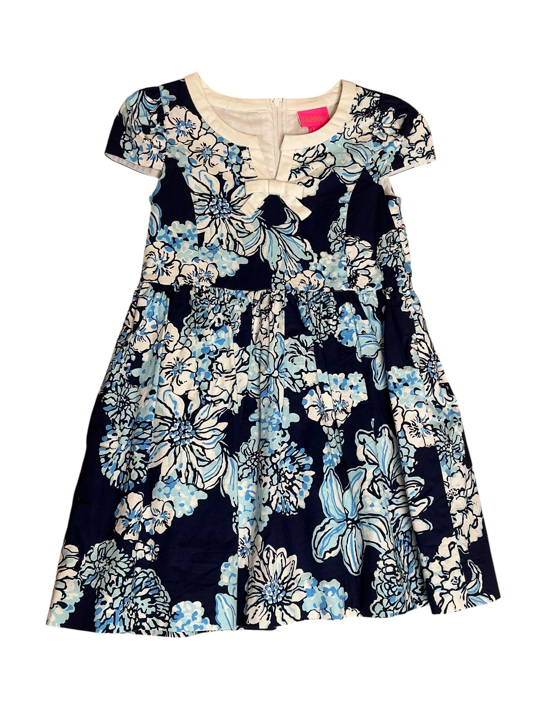 Lilly Pulitzer Girls Louise Dress Low Tide Navy Bouquet All Day - Size 6