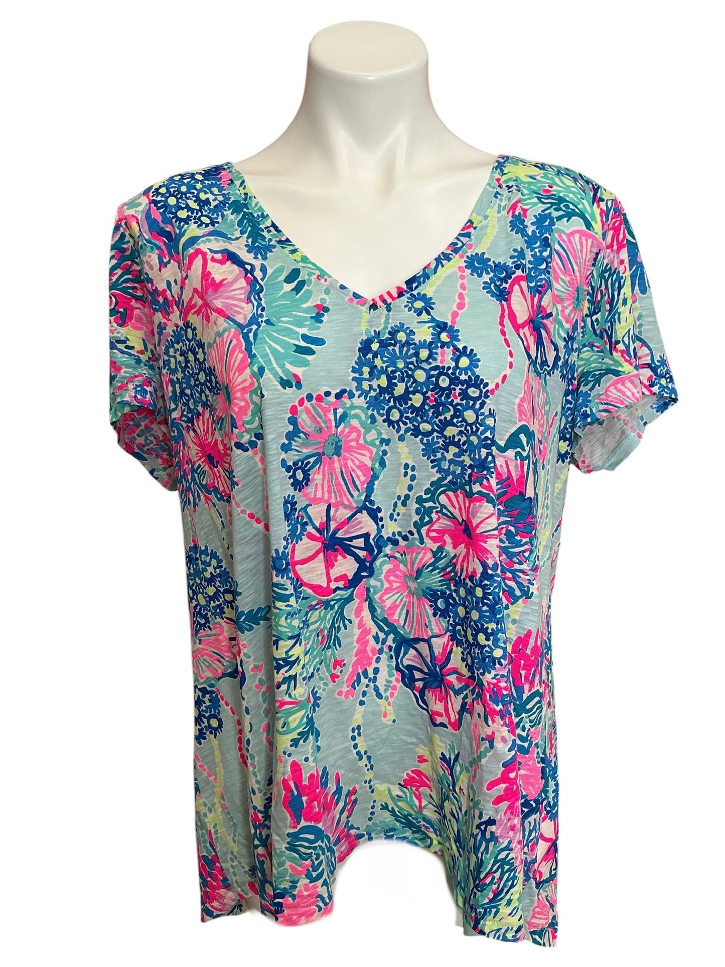 Lilly Pulitzer Etta V Neck Top Beach You To It - Size XXL