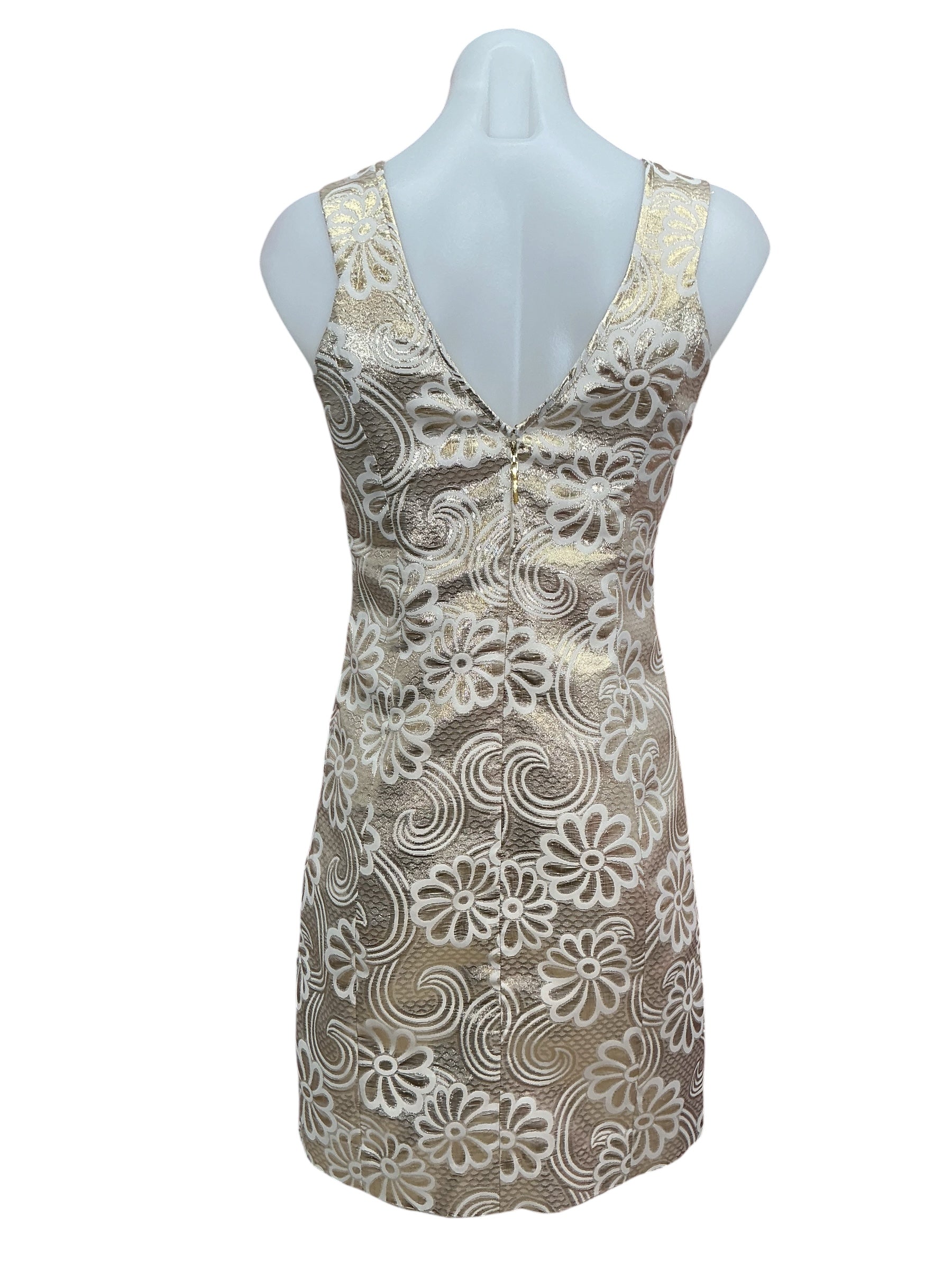 Lilly Pulitzer Sleeveless Valli Shift Dress Gold Metallic Floral Jacquard - Size 00