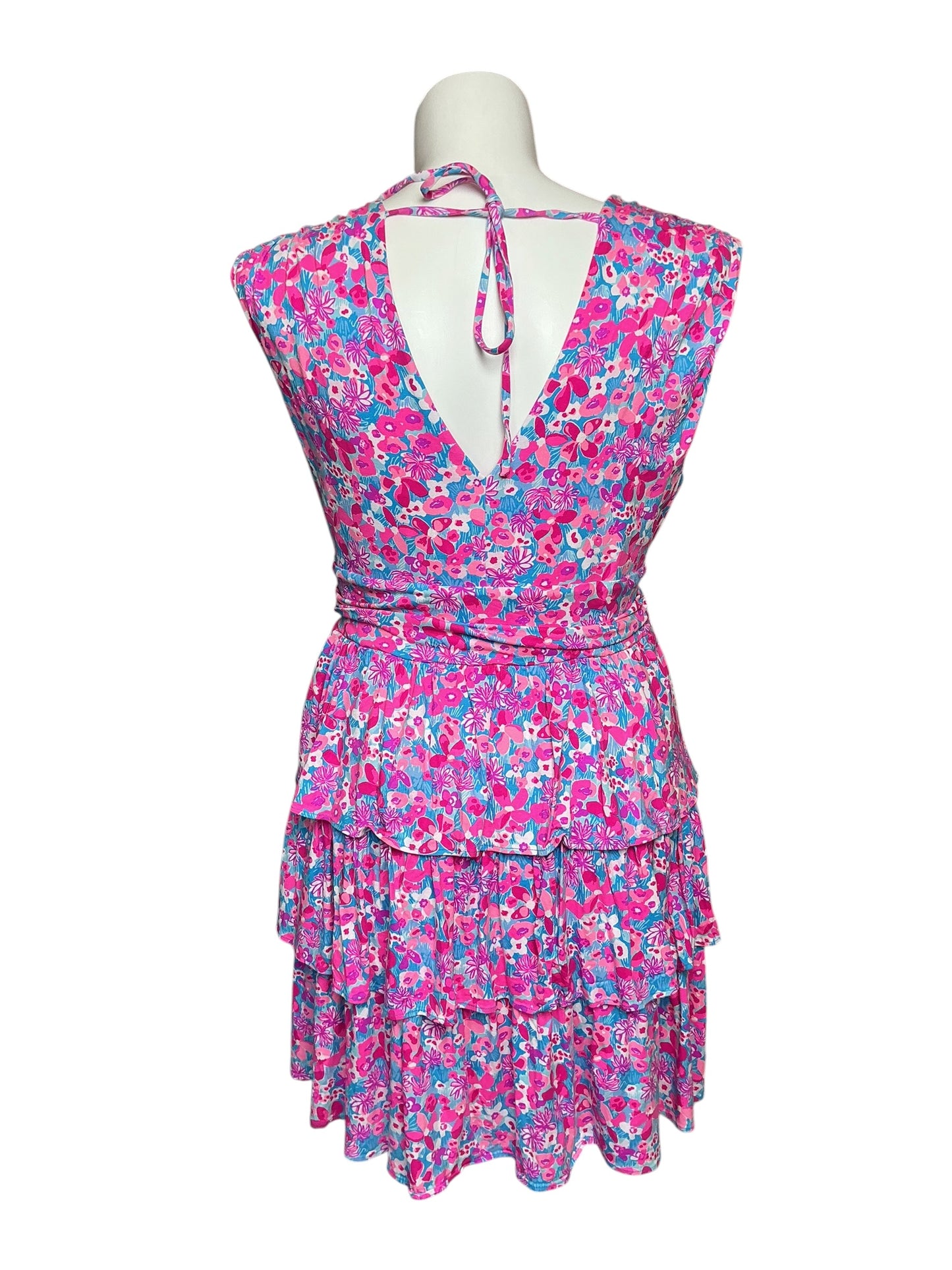 Lilly Pulitzer Faye V-Neck Ruffle Dress - Aura Pink Baby Bloomer - Size XL