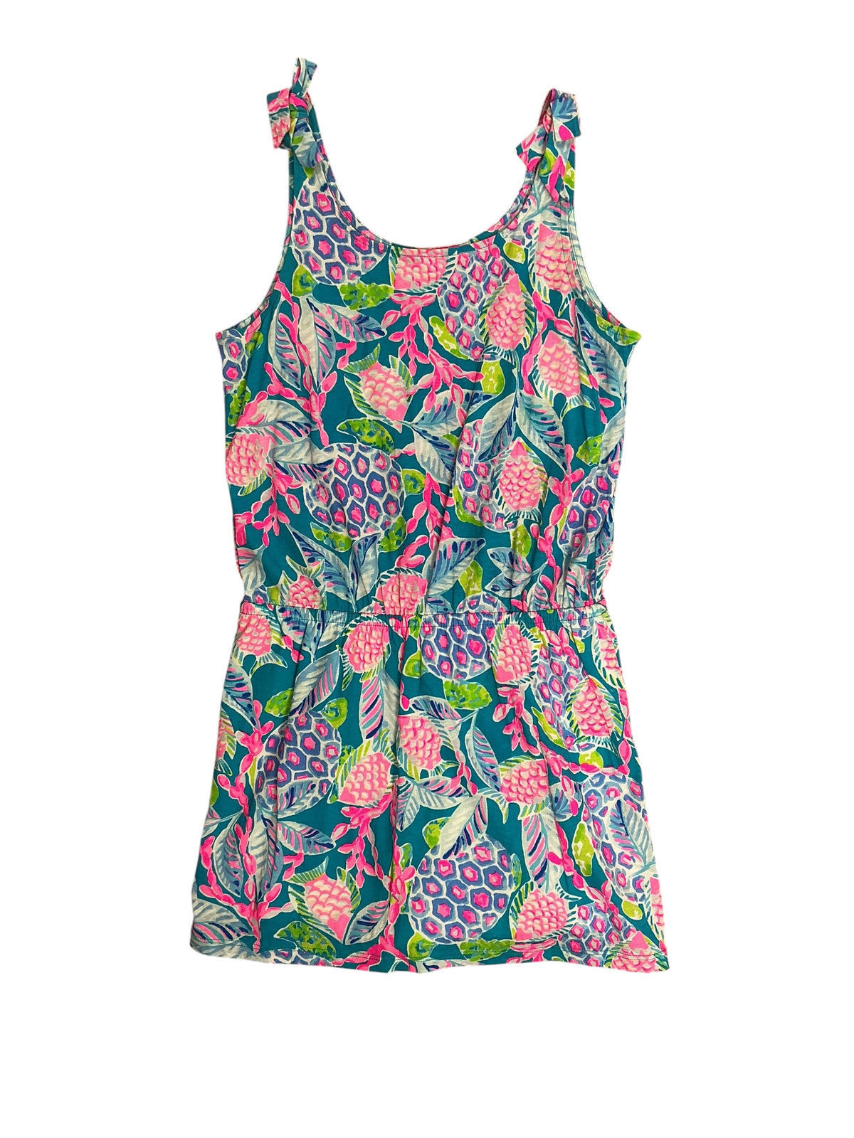Lilly Pulitzer Kids Girls Sundari Romper Maldives Green Turtle Wave - Size L 8-10
