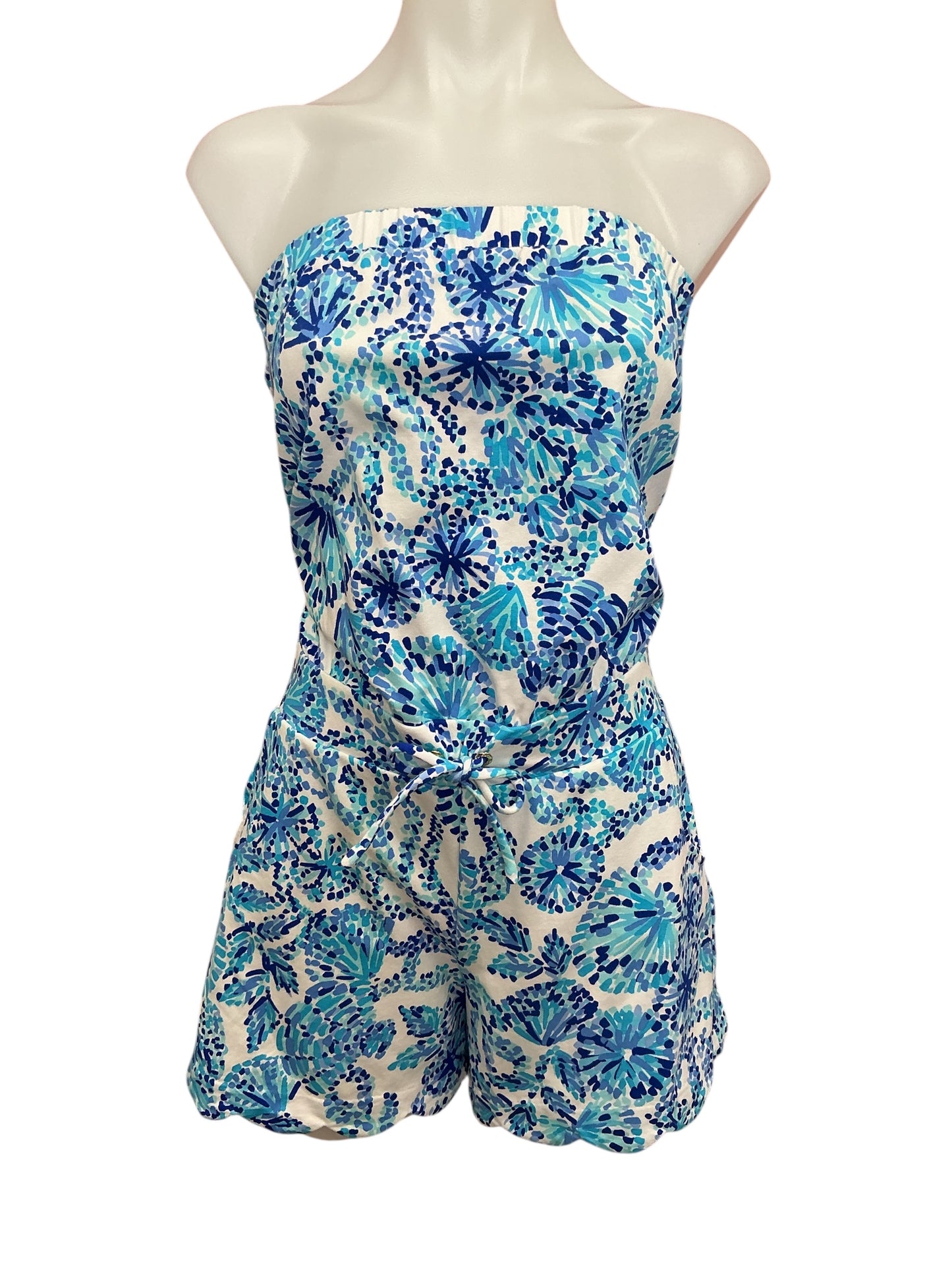 Lilly Pulitzer Jace Romper Turquoise Oasis Shell Me You Love Me - Size XS