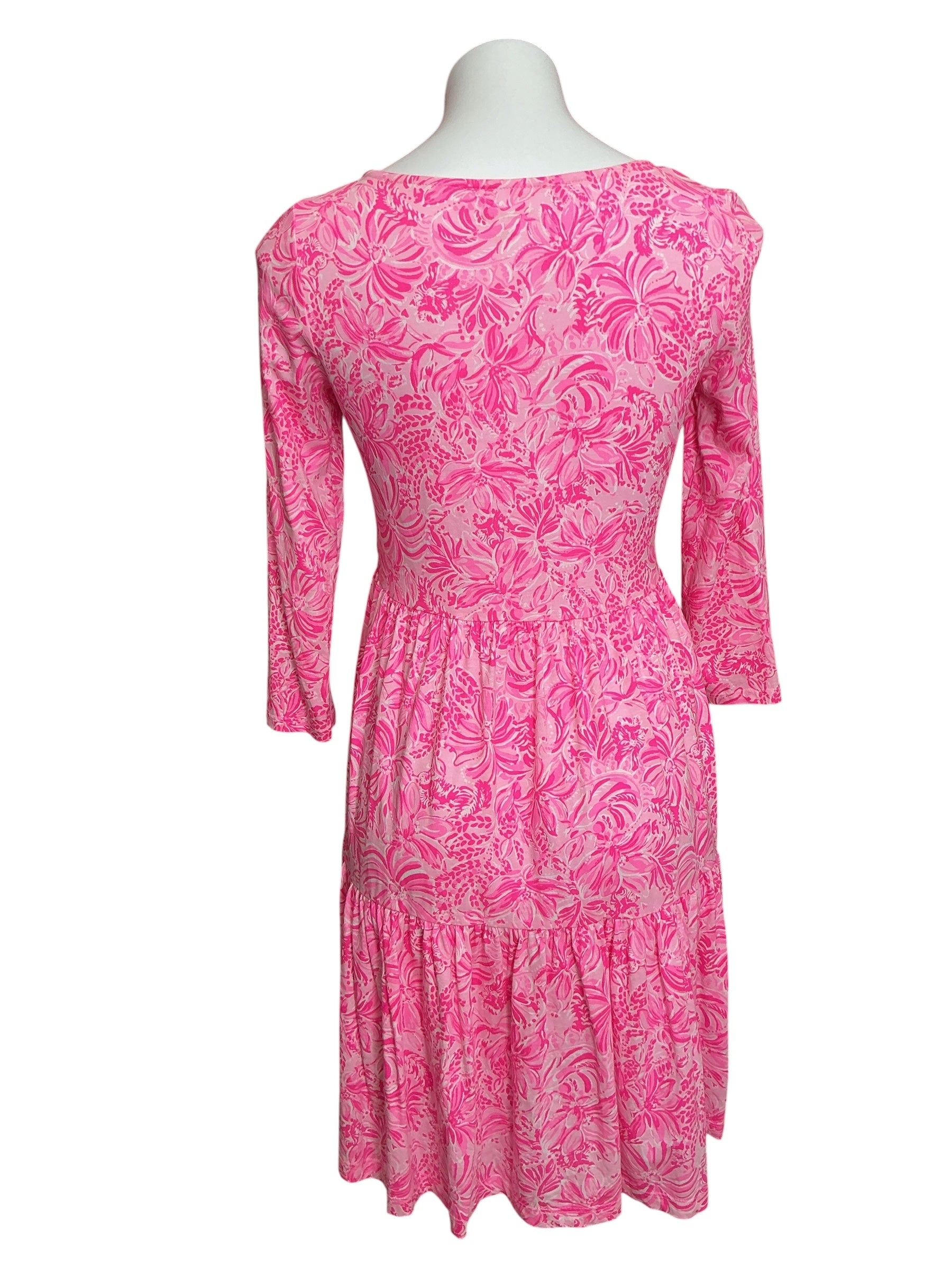 Lilly Pulitzer Geanna 3/4 Sleeve Dress Pink Blossom Foxy Llama - Size XS