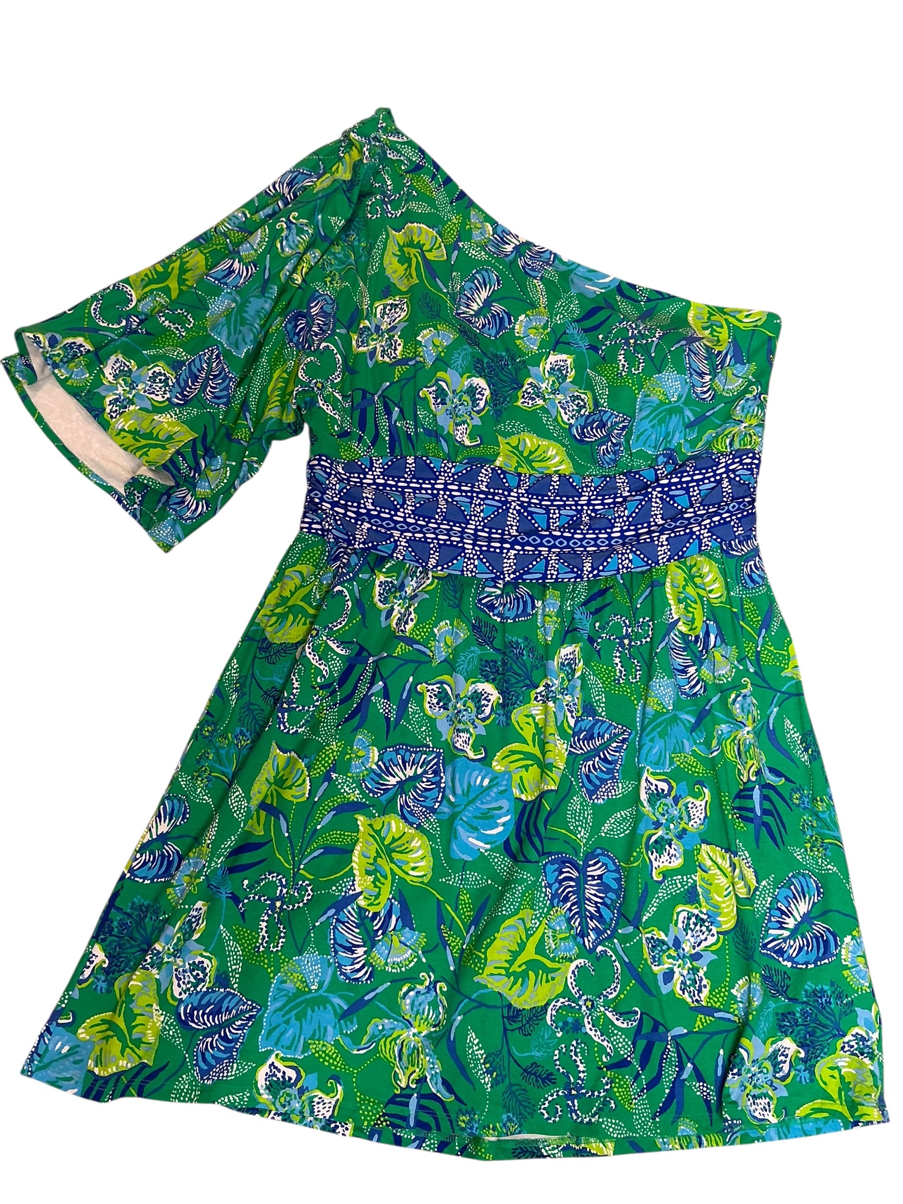 Lilly Pulitzer Niki One-Shoulder Romper Botanical Green In A Flutter - Size 14