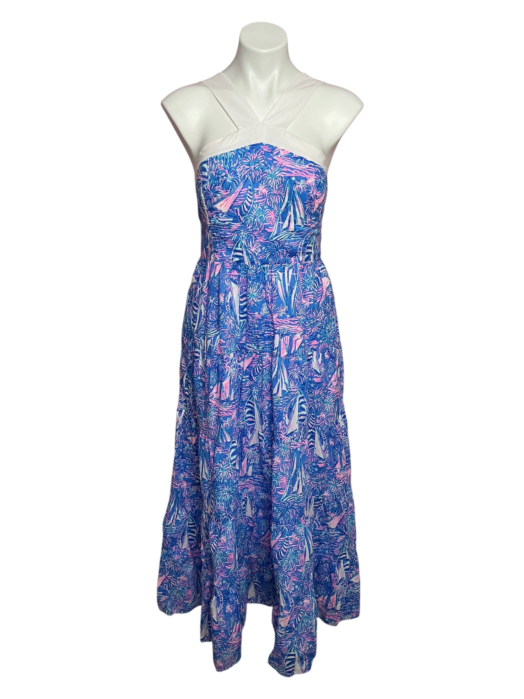 Lilly Pulitzer Jenette Halter Maxi Dress Boca Blue It's A Sailabration - Size 8