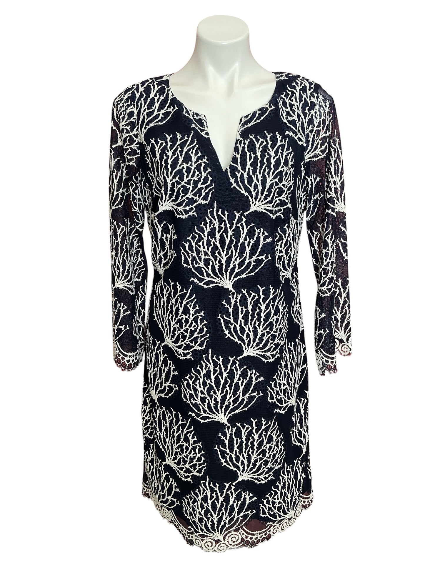 Lilly Pulitzer Wendy Dress True Navy White Coral Mesh Lace - Size 12