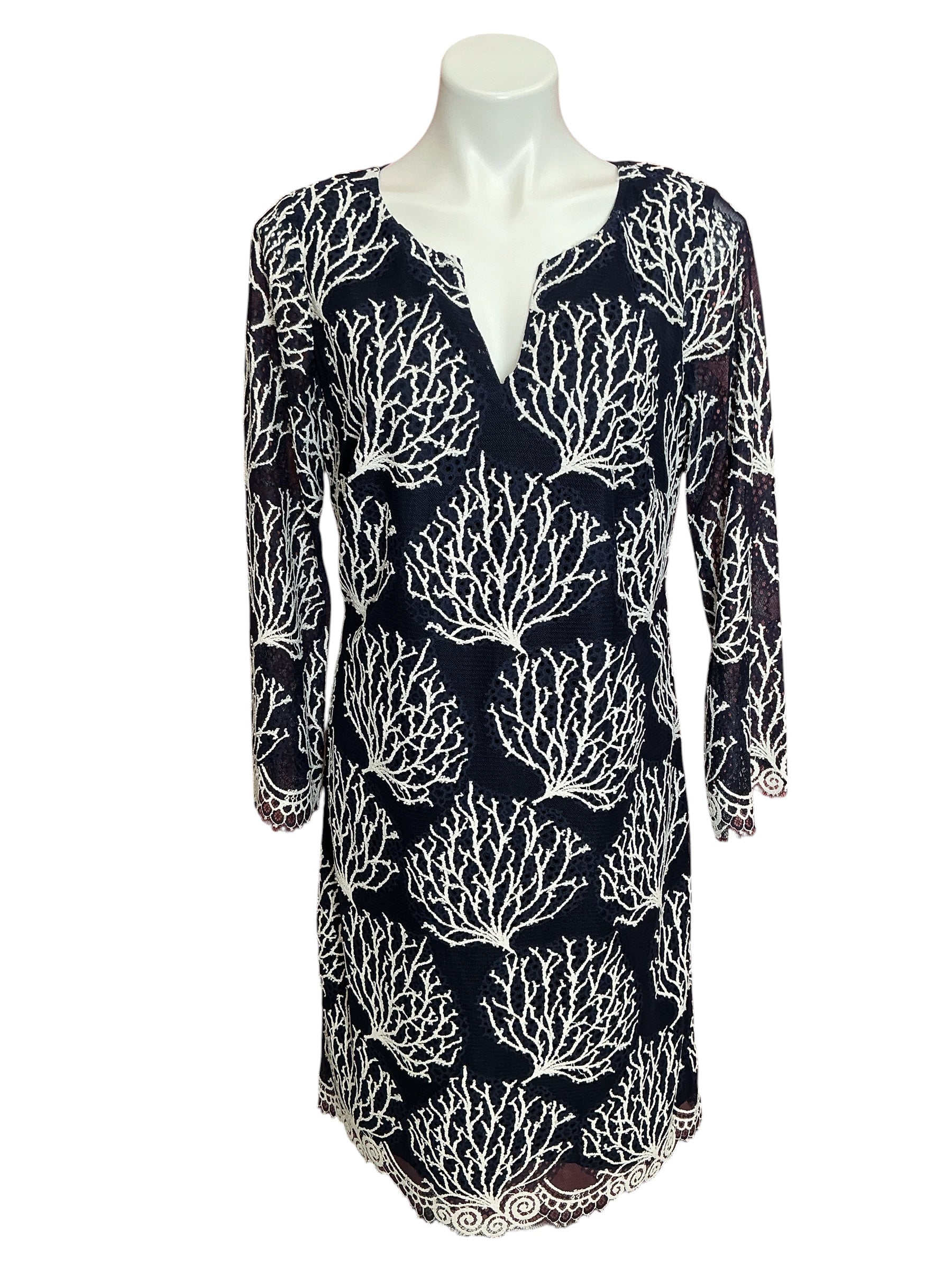 Lilly Pulitzer Wendy Dress True Navy White Coral Mesh Lace - Size 12