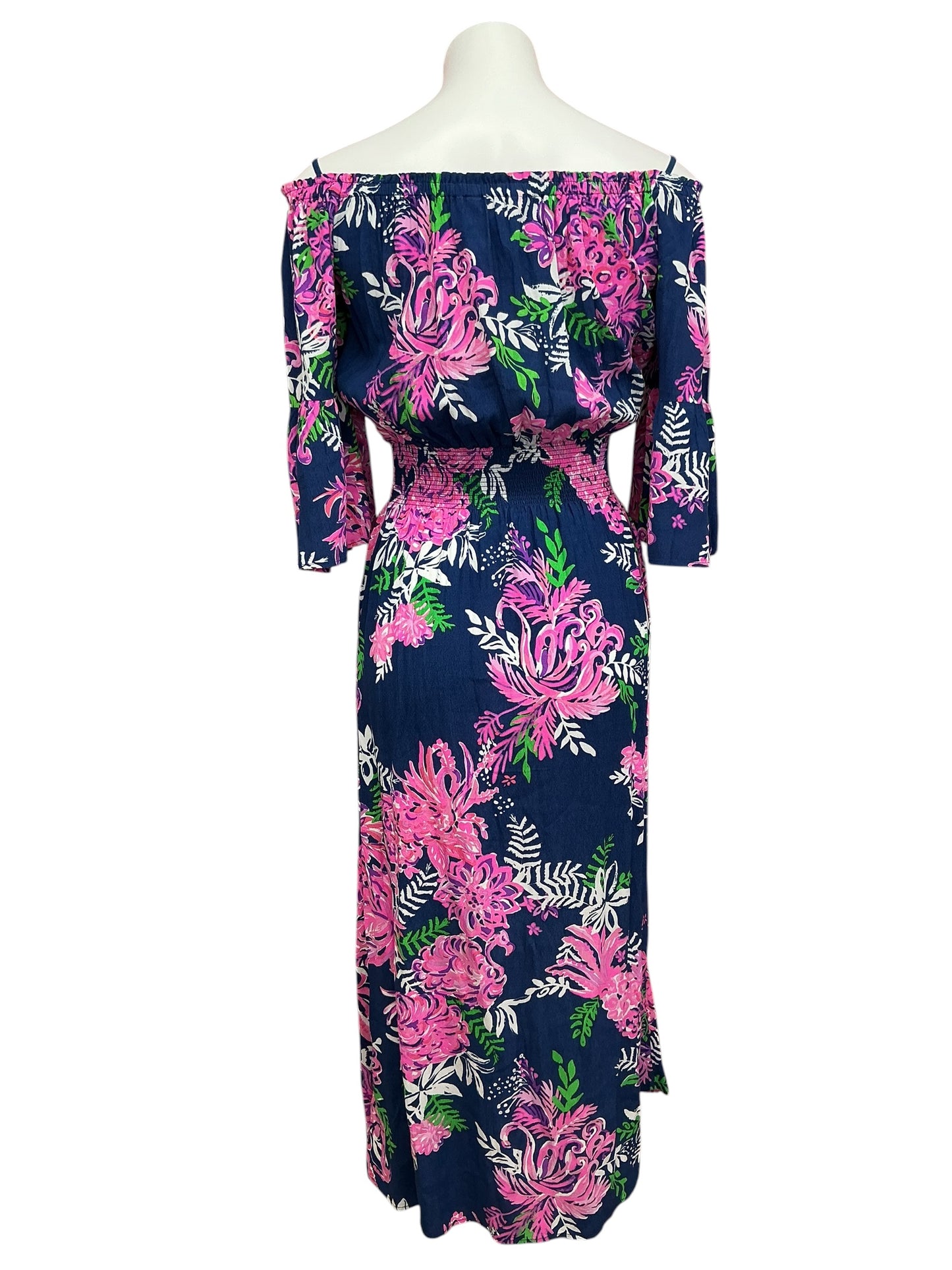 Lilly Pulitzer NWT Ravyn Midi Dress Oyster Bay Navy Ruffle Your Feathers - Size S