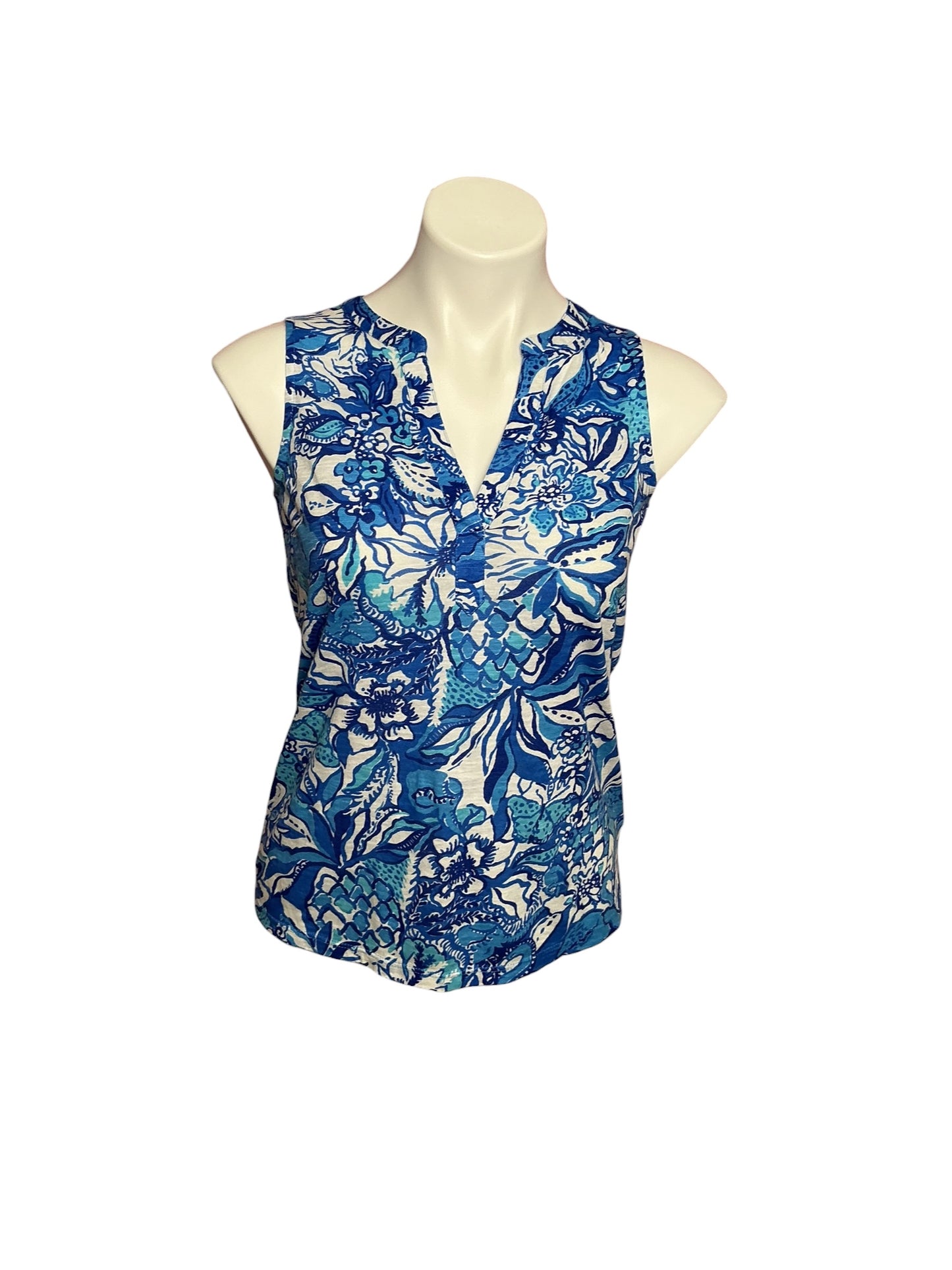 Lilly Pulitzer Dev Knit Top Blue Tang Flocking Fabulous - Size XXS