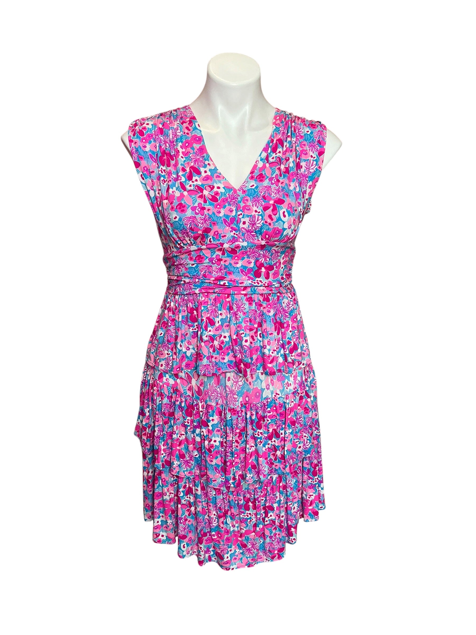 Lilly Pulitzer Faye V-Neck Ruffle Dress Aura Pink Baby Bloomer - Size S