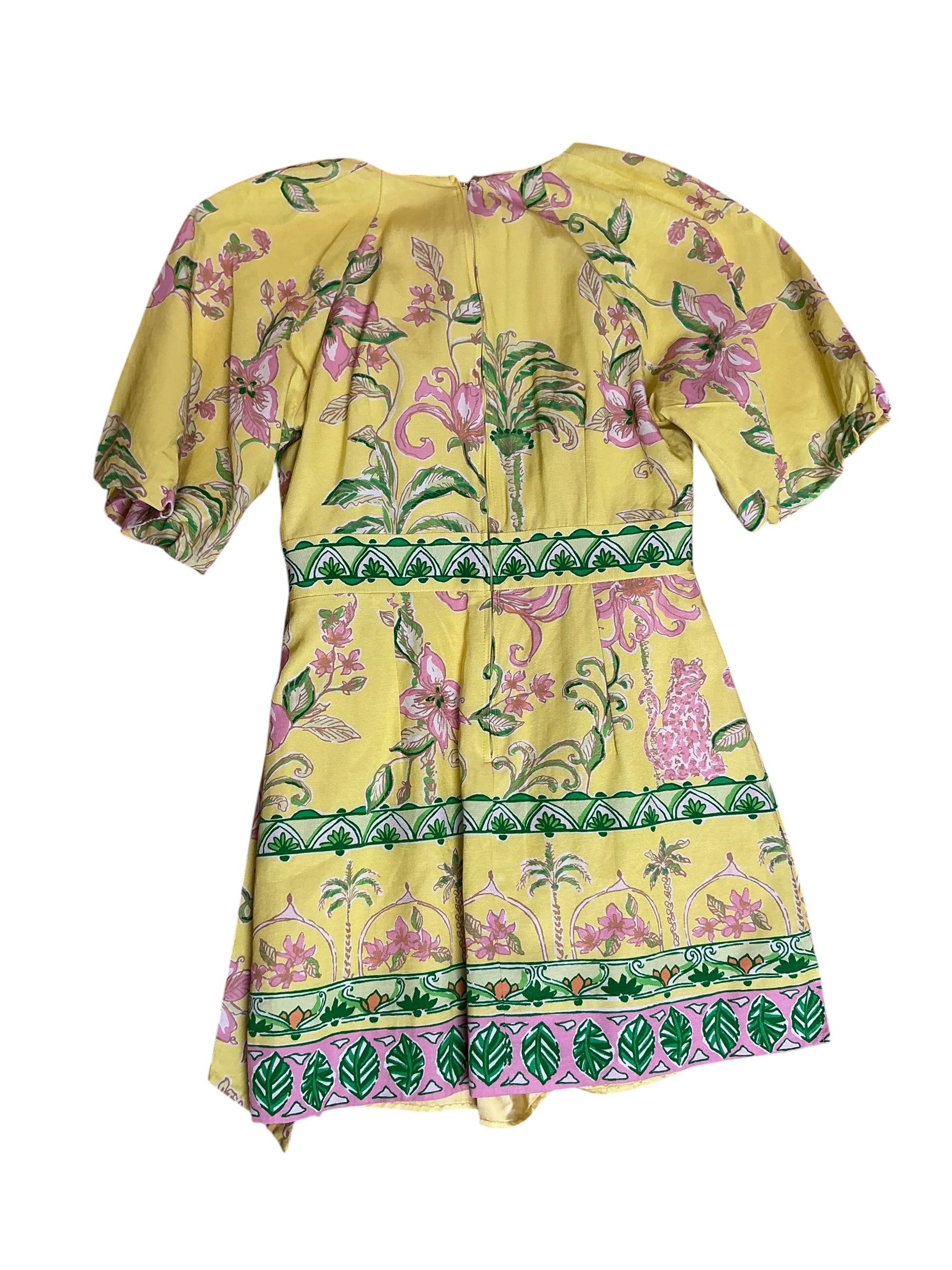 Lilly Pulitzer Soumya Short-Sleeve Romper 65th Anniversary Collection Finch Yellow Tropical Oasis Engineered - Size 4