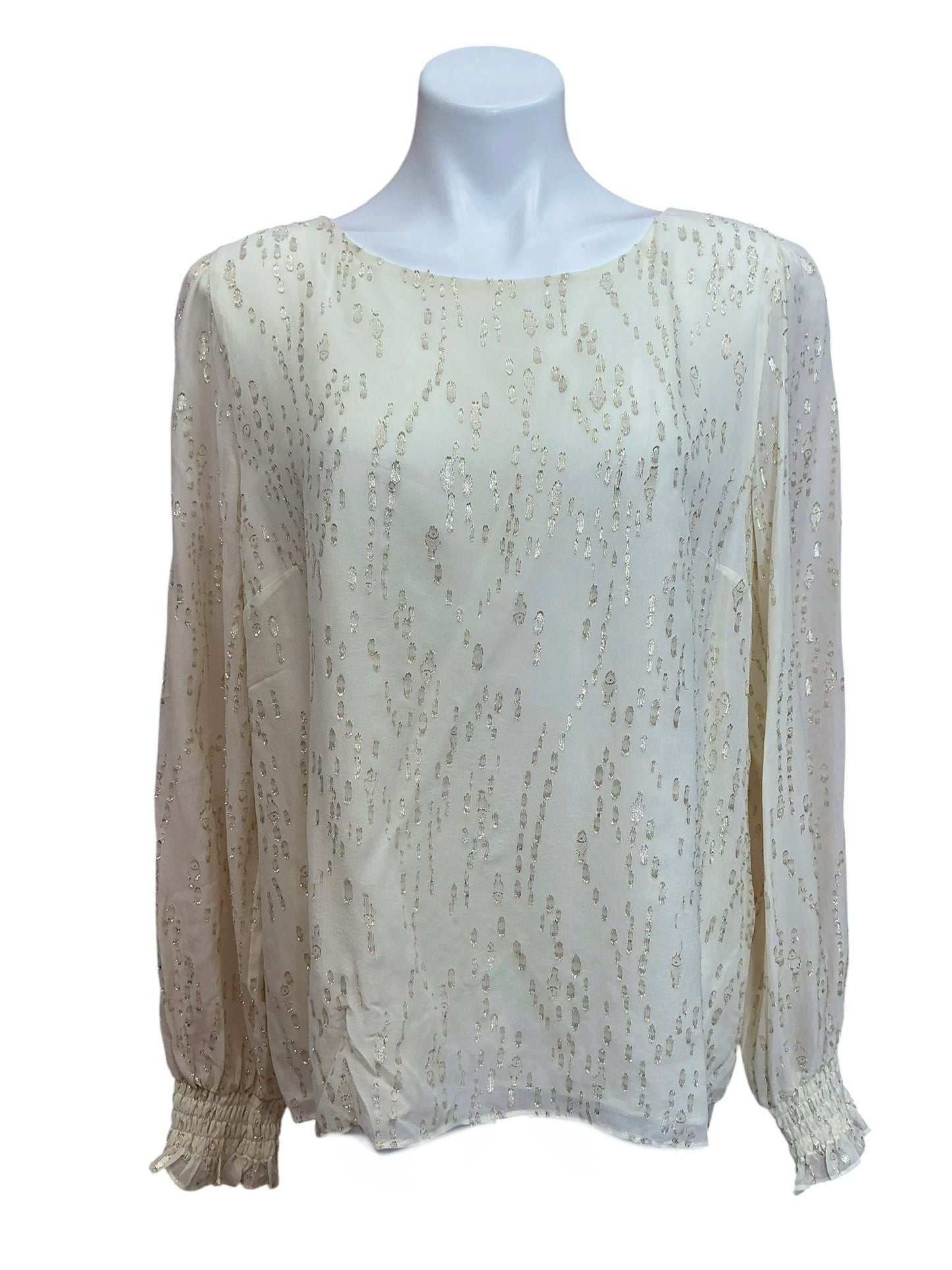 Lilly Pulitzer Indina Long Sleeve Silk Top Coconut Fish Clip Chiffon - Size XL