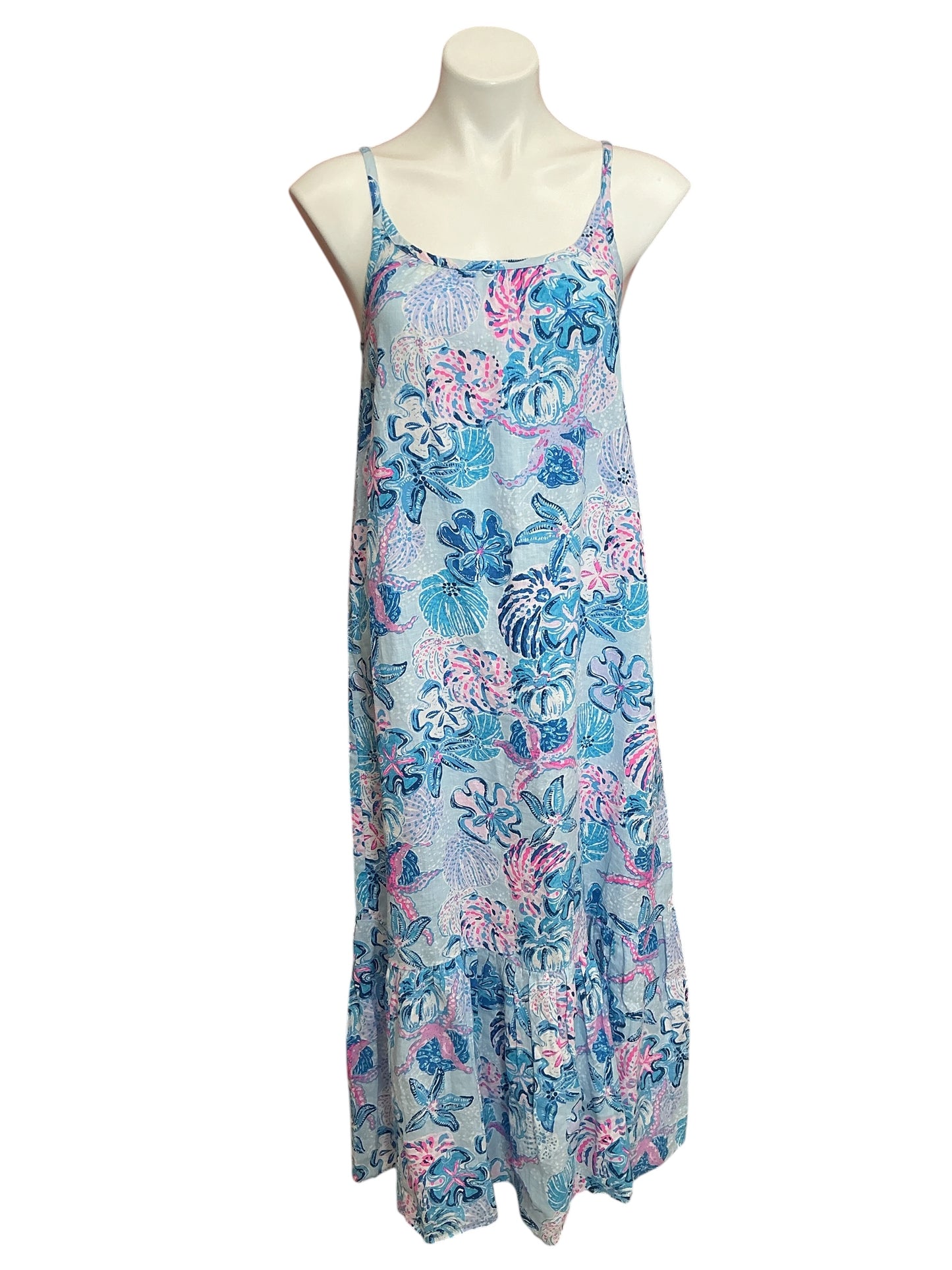 Lilly Pulitzer Amerie Linen Midi Dress Bahamas Beachcomber - Size S