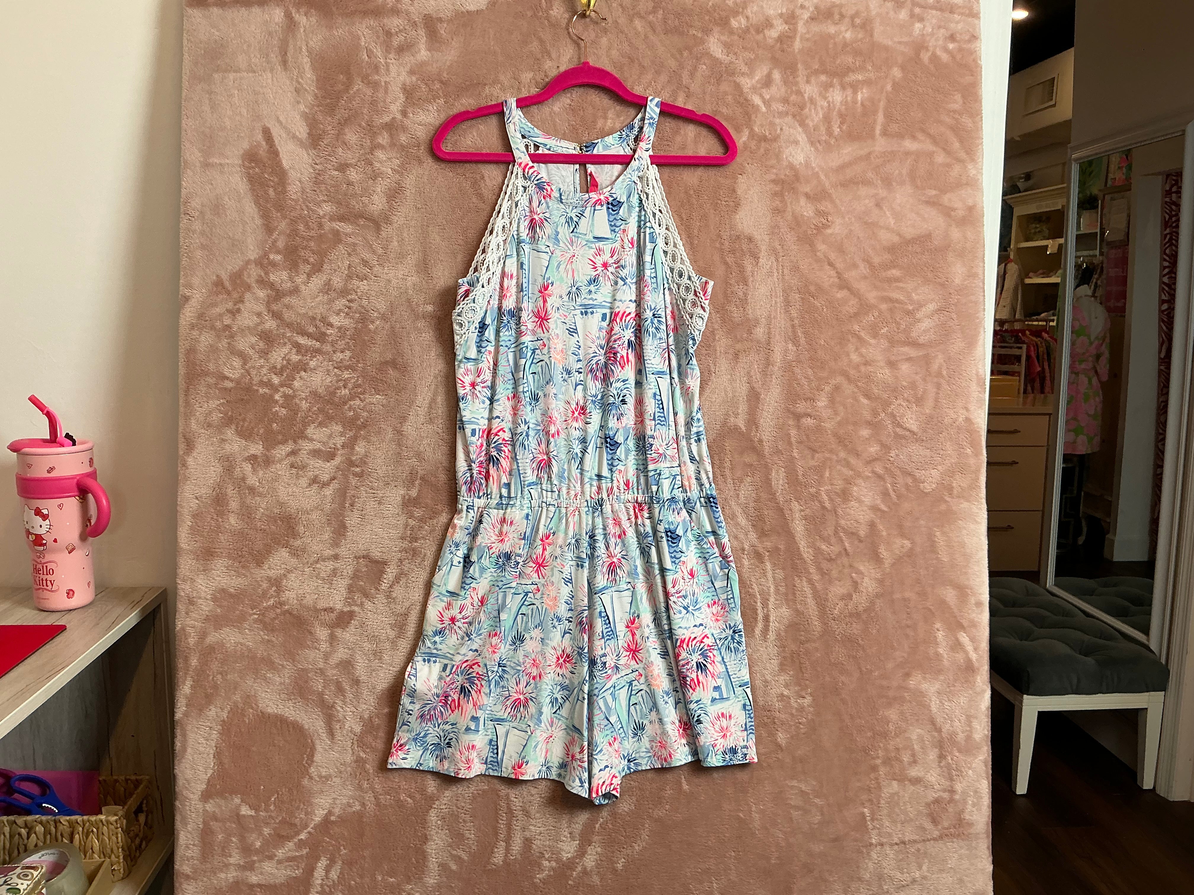 Lilly Pulitzer NWT Lala romper crew blue tint sea to shining sea- Size L